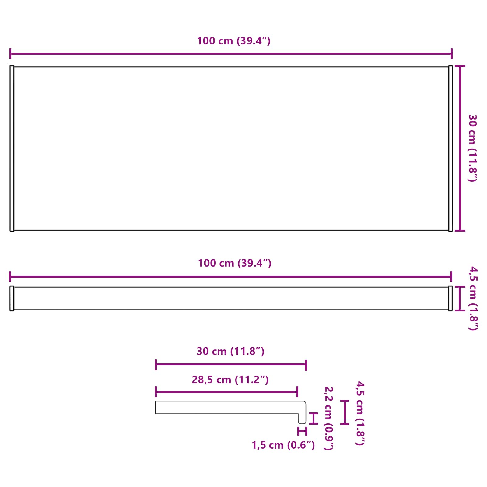 Raamsokkel Zwart met houten nerf 100 x 30 x 4,5 cm PVC image 13