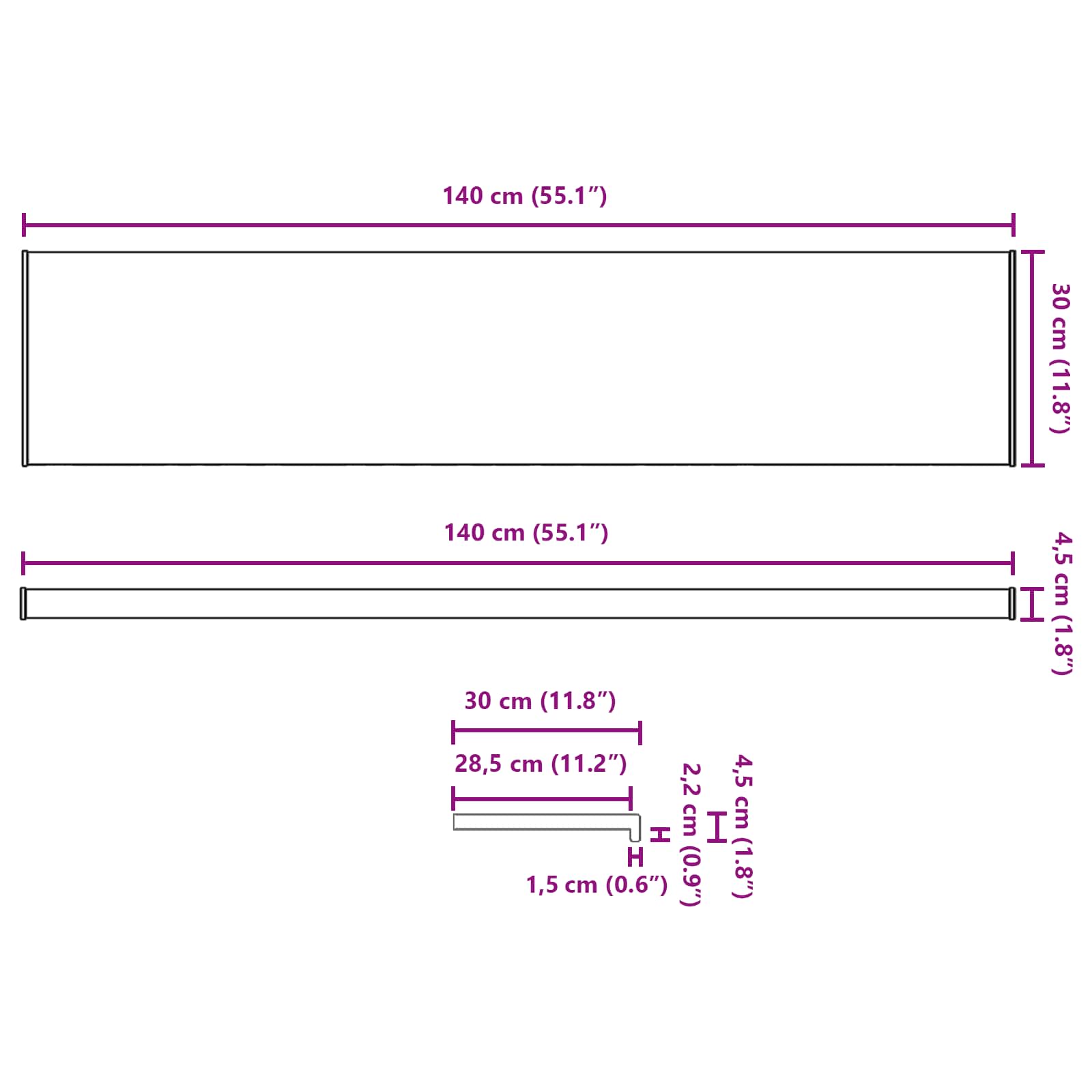 Raamsokkel Zwart met houten nerf 140 x 30 x 4,5 cm PVC image 13