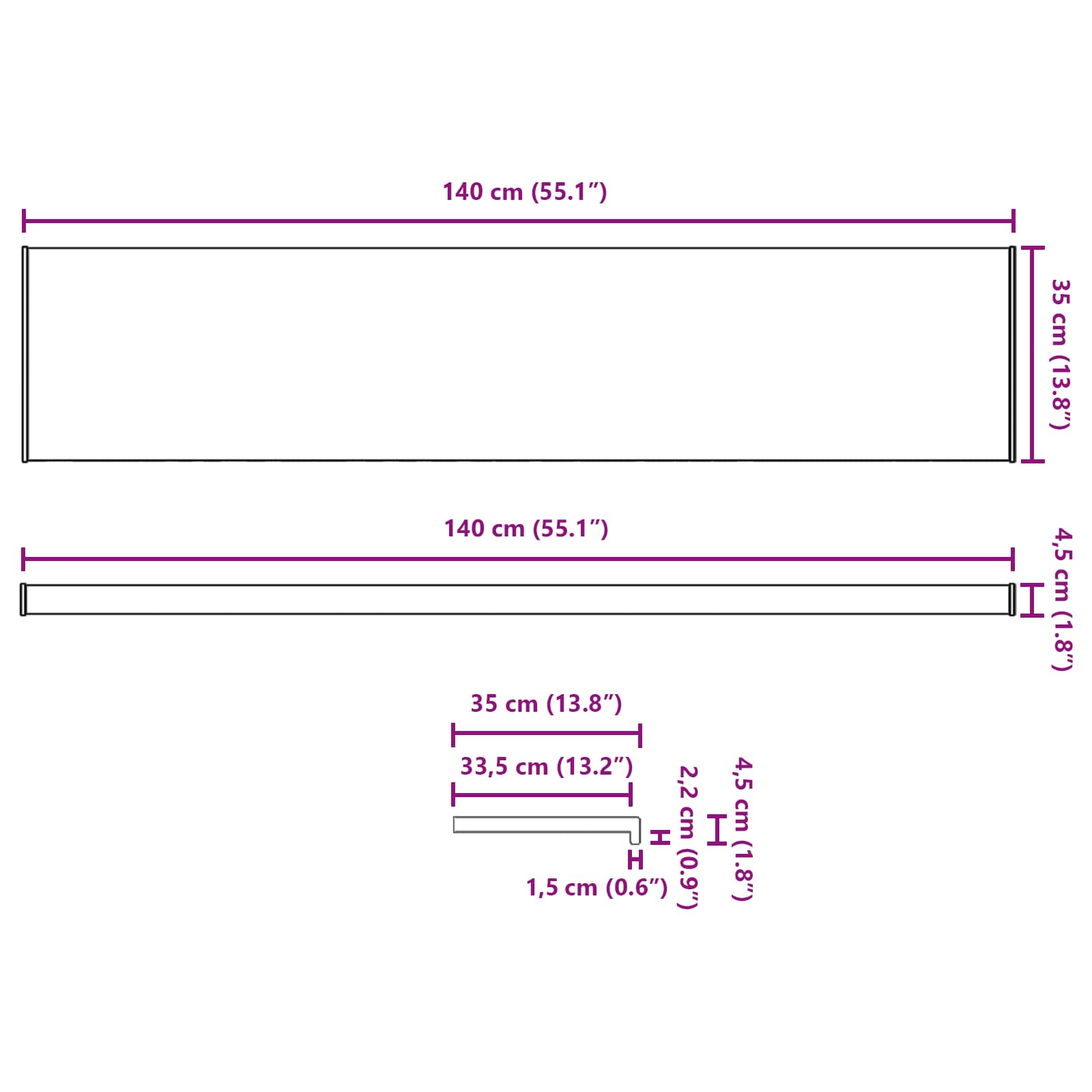 Raamsokkel Zwart met houten nerf 140 x 35 x 4,5 cm PVC image 13