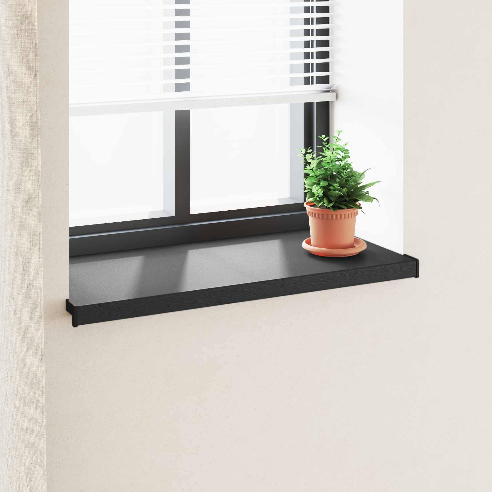 Raamsokkel Zwart met houten nerf 100 x 40 x 4,5 cm PVC image 1