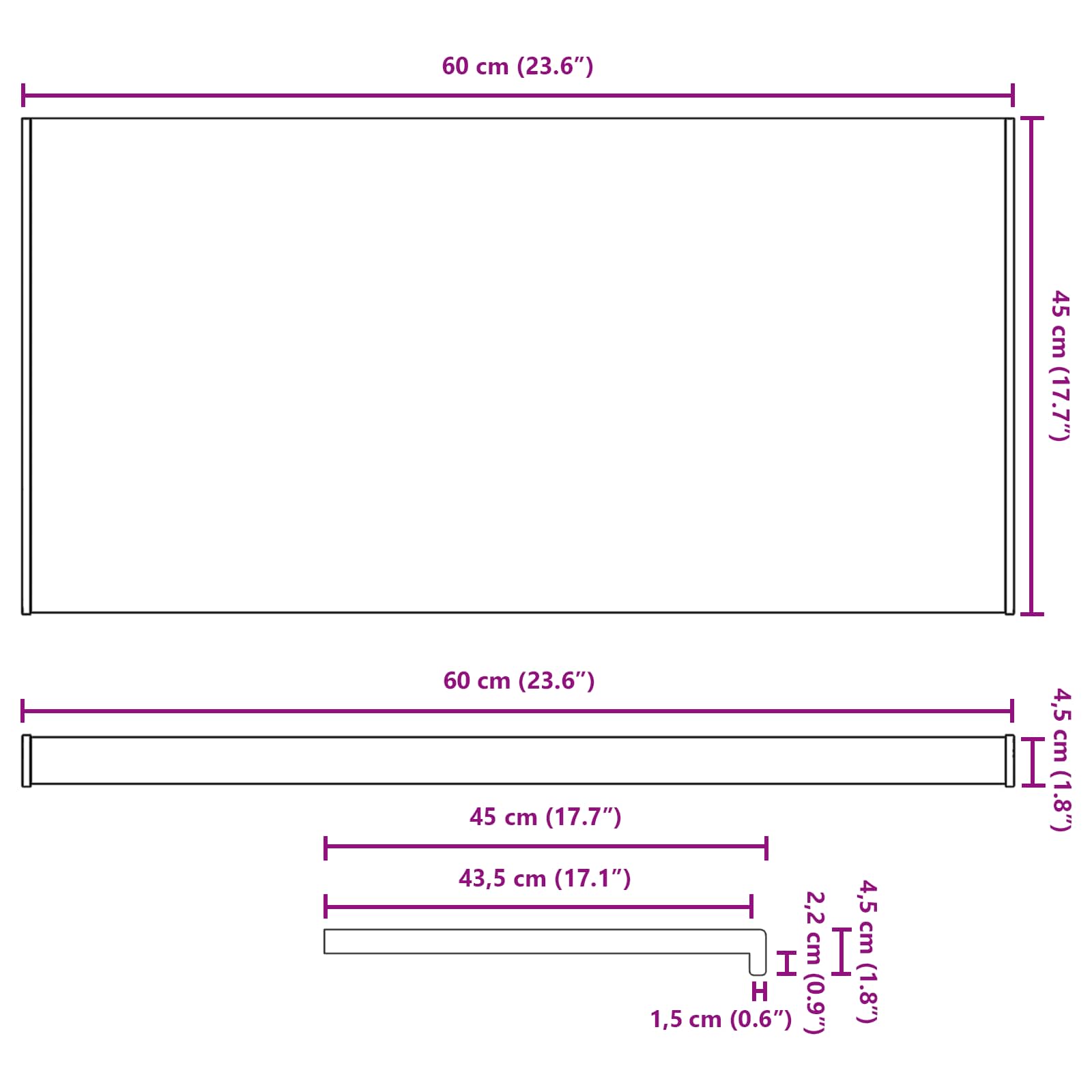 Raamsokkel Zwart met houten nerf 60 x 45 x 4,5 cm PVC image 13