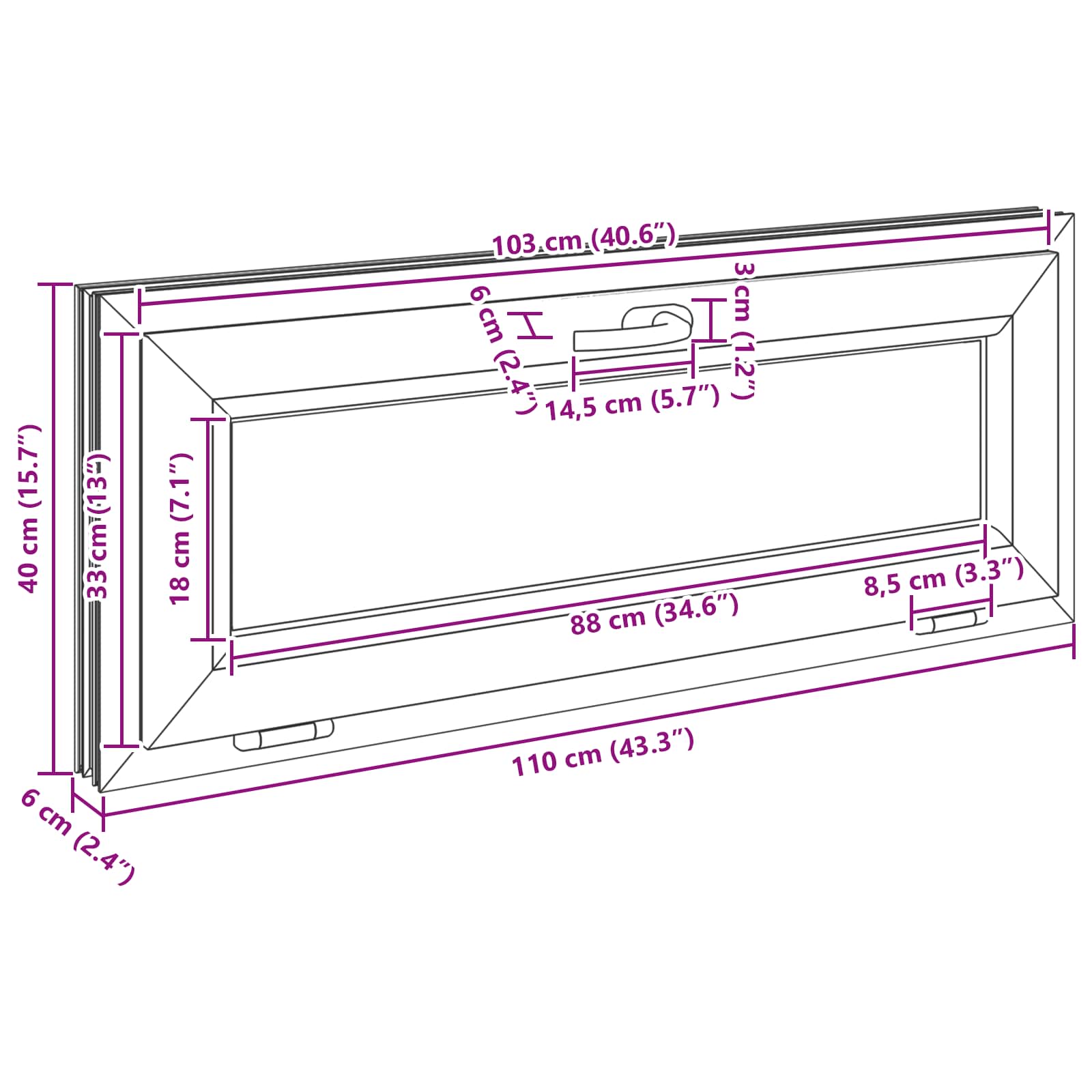 Okno za klet RISOR 110 x 40 cm PVC in steklo Bela - slika 12