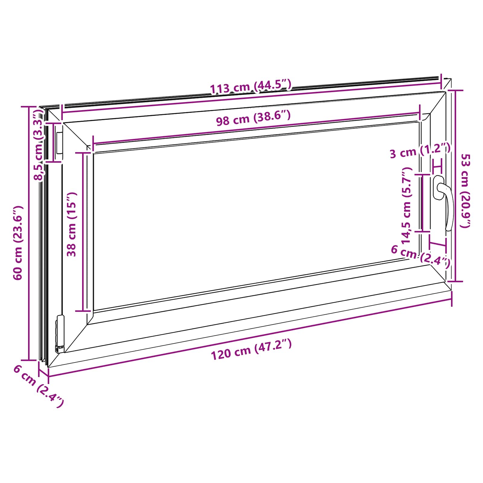 Okno za klet RISOR Bela 120 x 60 cm PVC in steklo - slika 12
