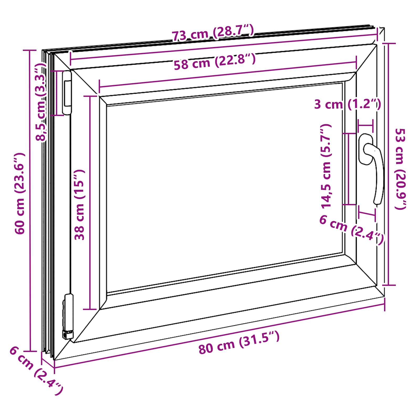 Okeno do suterénu RISOR 80 x 60 cm PVC a sklo Antracitová - obrázek 12