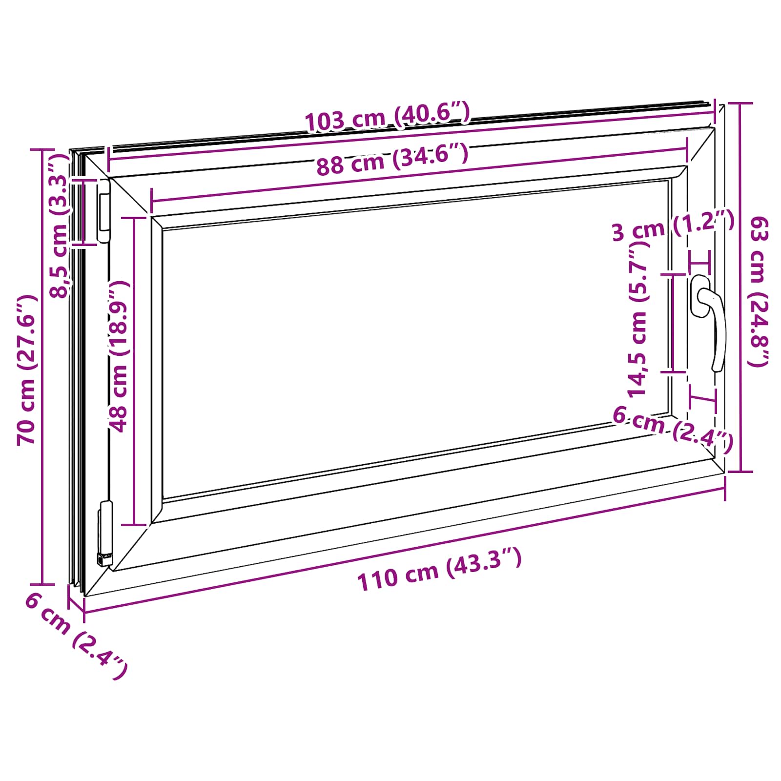Okeno do suterénu RISOR 110 x 70 cm PVC a sklo Antracitová - obrázek 11