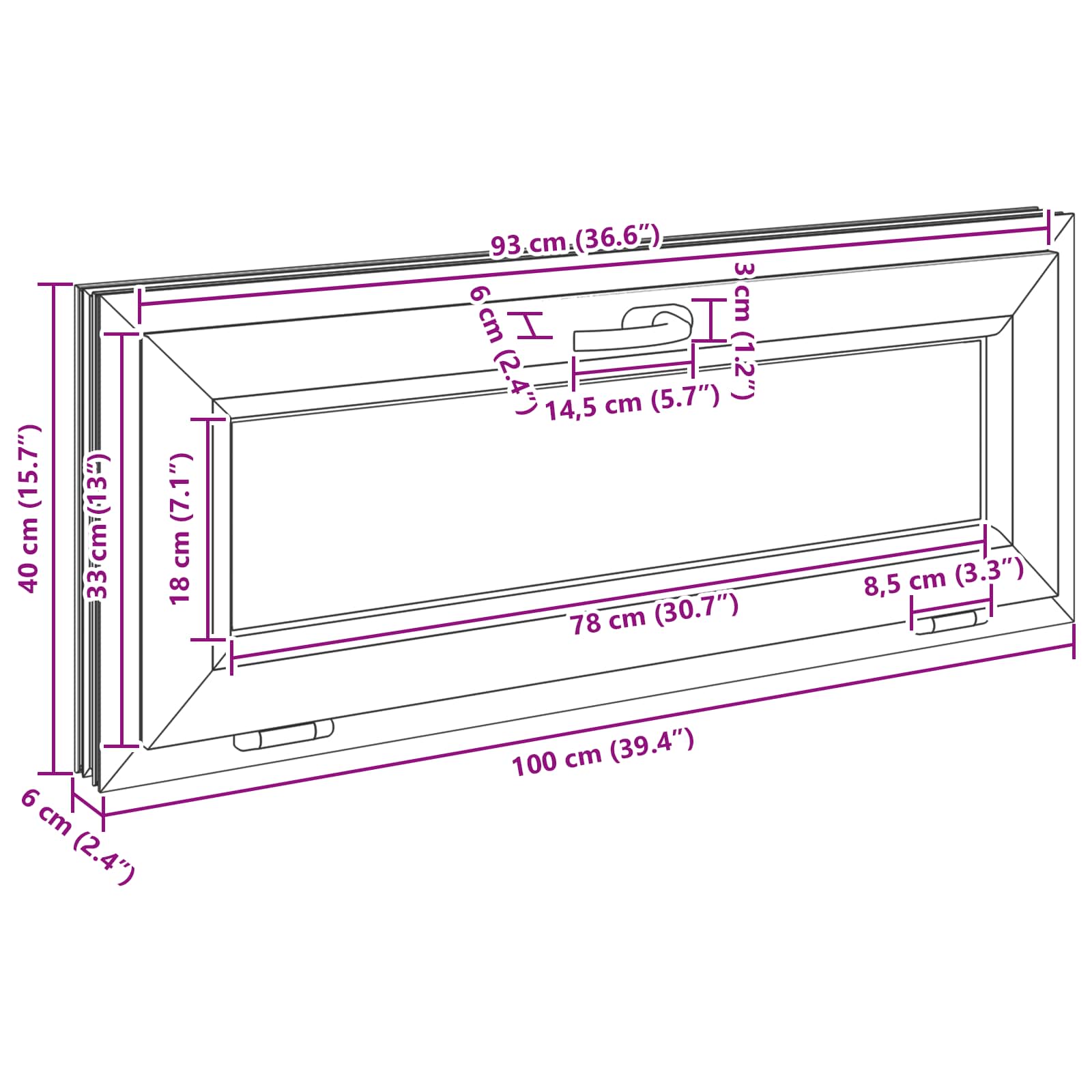 Okno za klet RISOR 100 x 40 cm PVC in steklo Antracit - slika 12