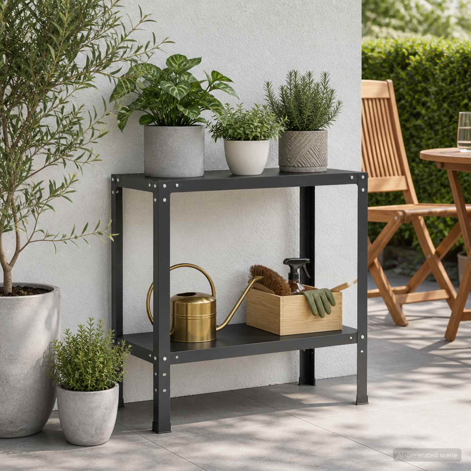 vidaXL Plantebord 80 x 40 x 80 cm Pulverlakeret stål Sort