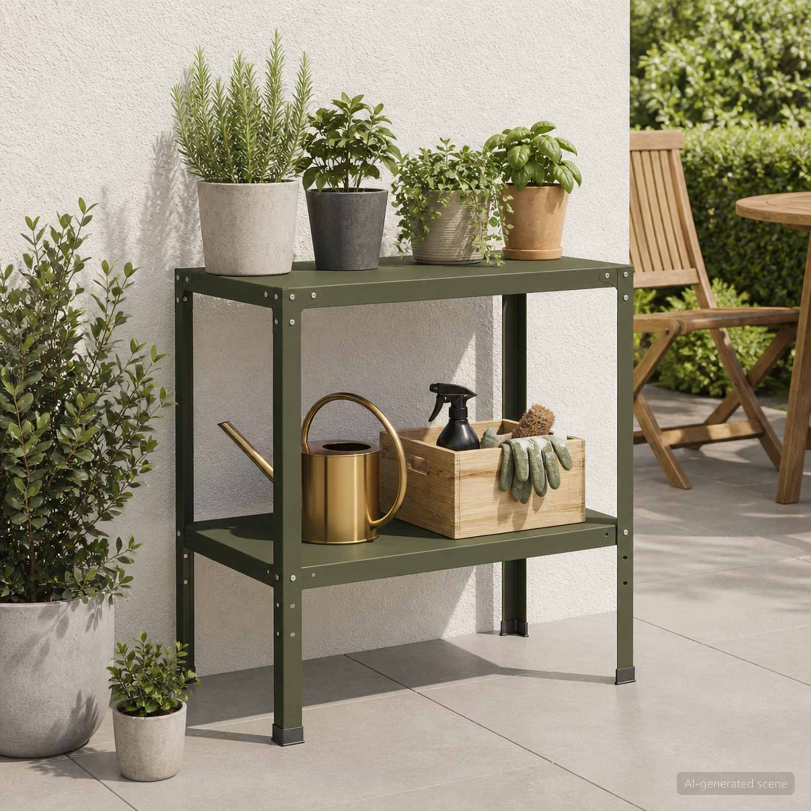 vidaXL Plantebord 100 x 50 x 80 cm Pulverlakeret stål Olivengrøn