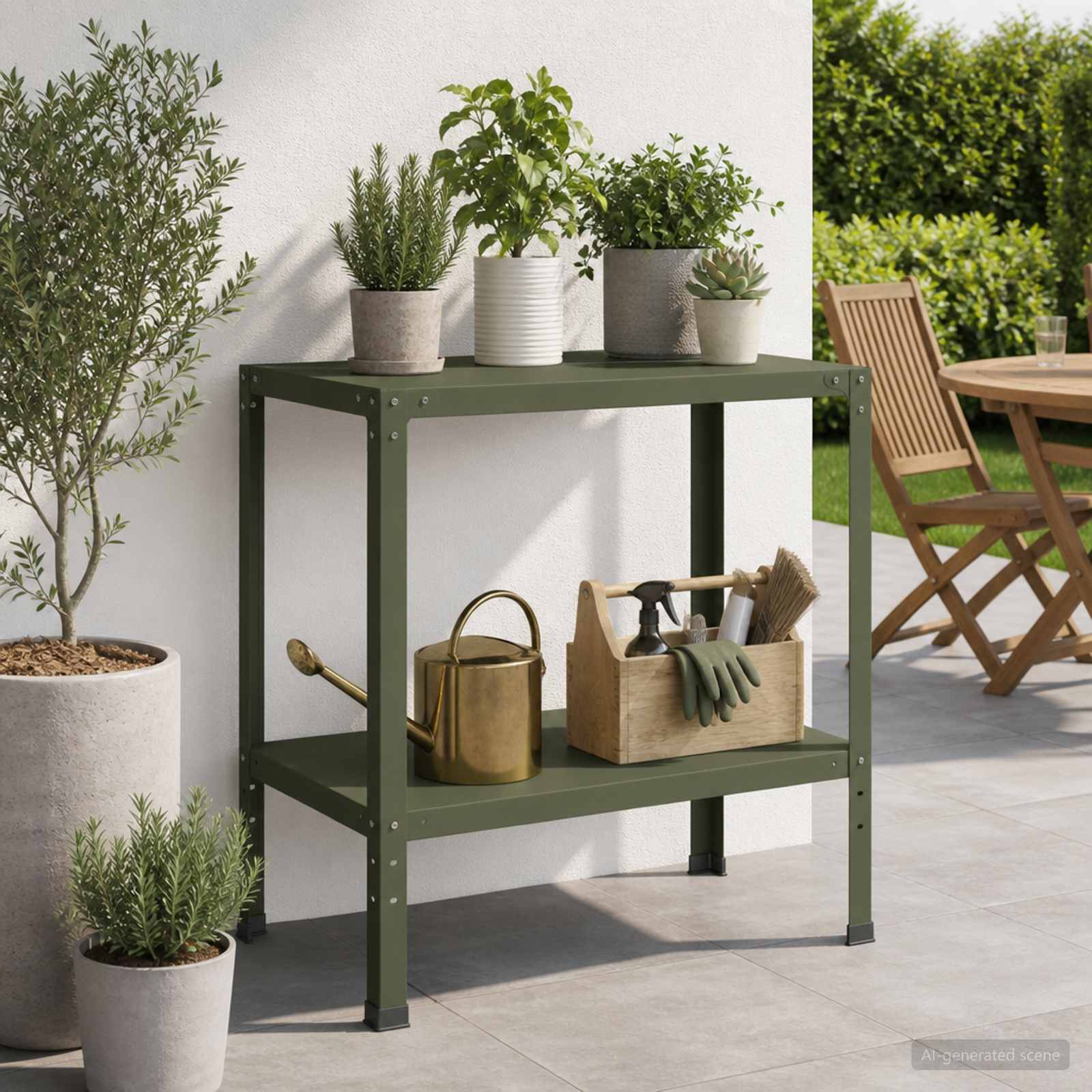 Planttafel 80 x 50 x 80 cm Gepoedercoat staal Olijfgroen image 1