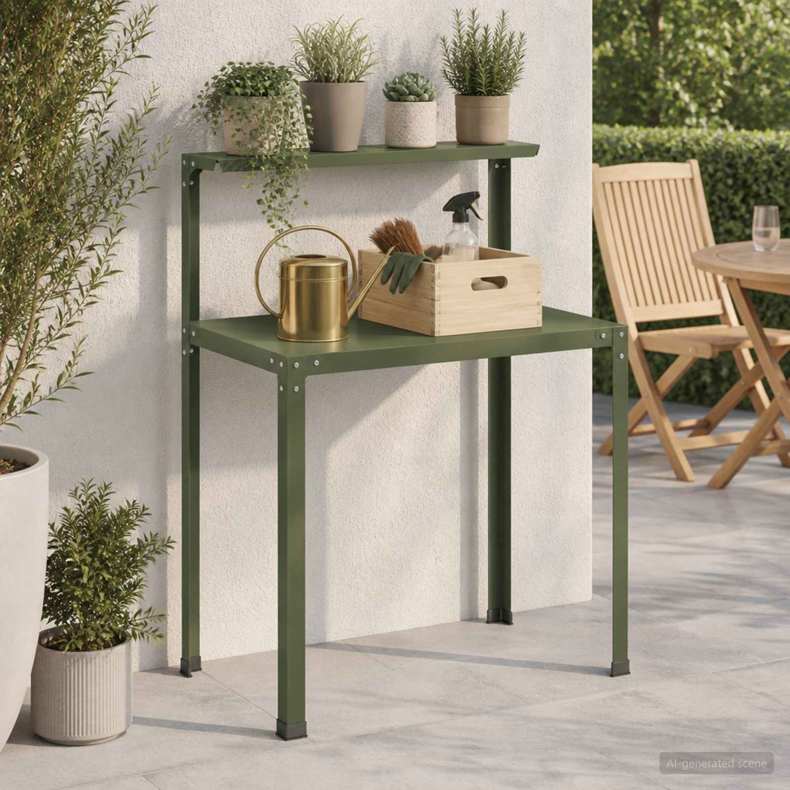 Planttafel 100 x 50 x 104 cm Gepoedercoat staal Olijfgroen image 1