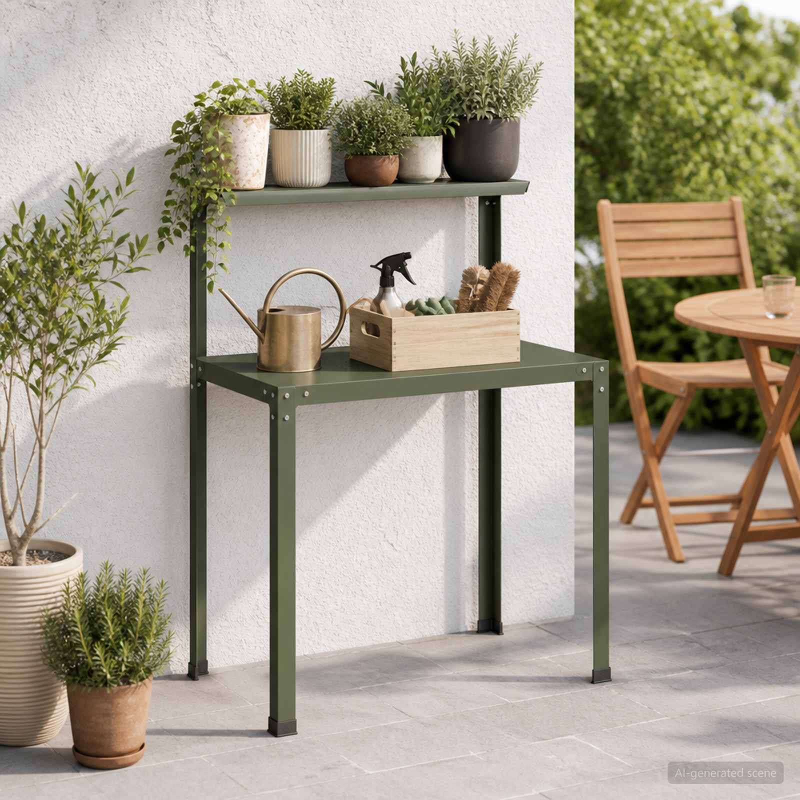 Planttafel 80 x 50 x 104 cm Gepoedercoat staal Olijfgroen image 1