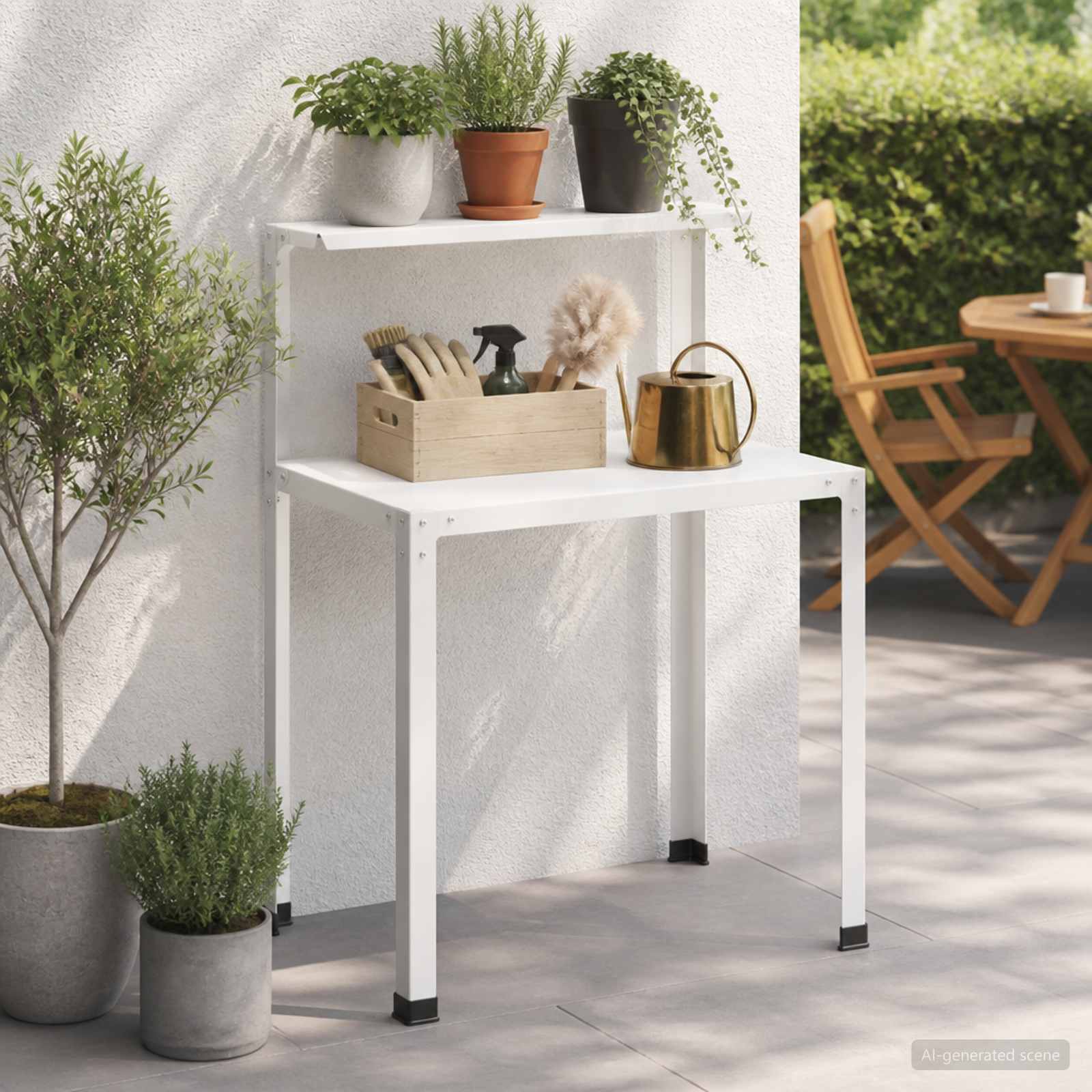 vidaXL Plantebord 60 x 50 x 104 cm Pulverlakeret stål Hvid