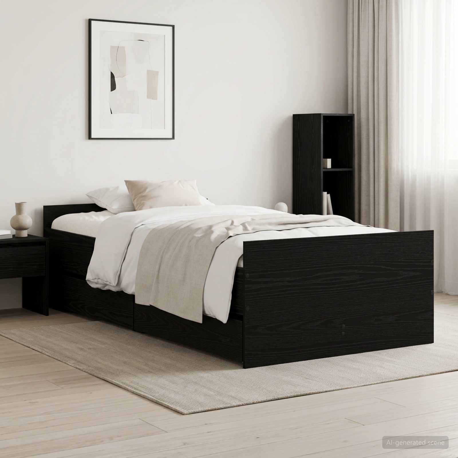 Bedframe Zwart eiken 90 x 200 cm Bewerkt hout – afbeelding 1