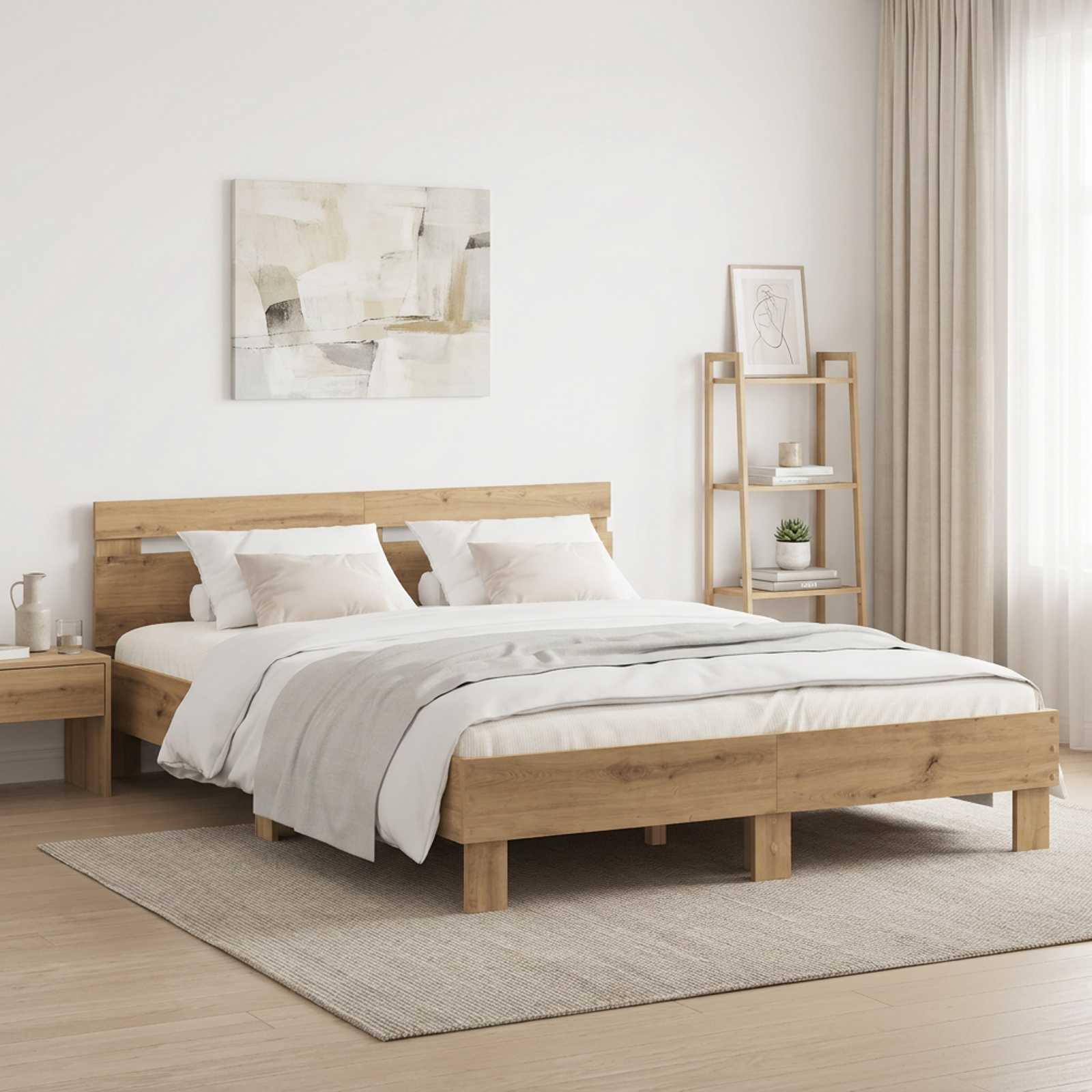 vidaXL Cadru de pat Stejar Artizanal 140 x 190 cm Lemn compozit