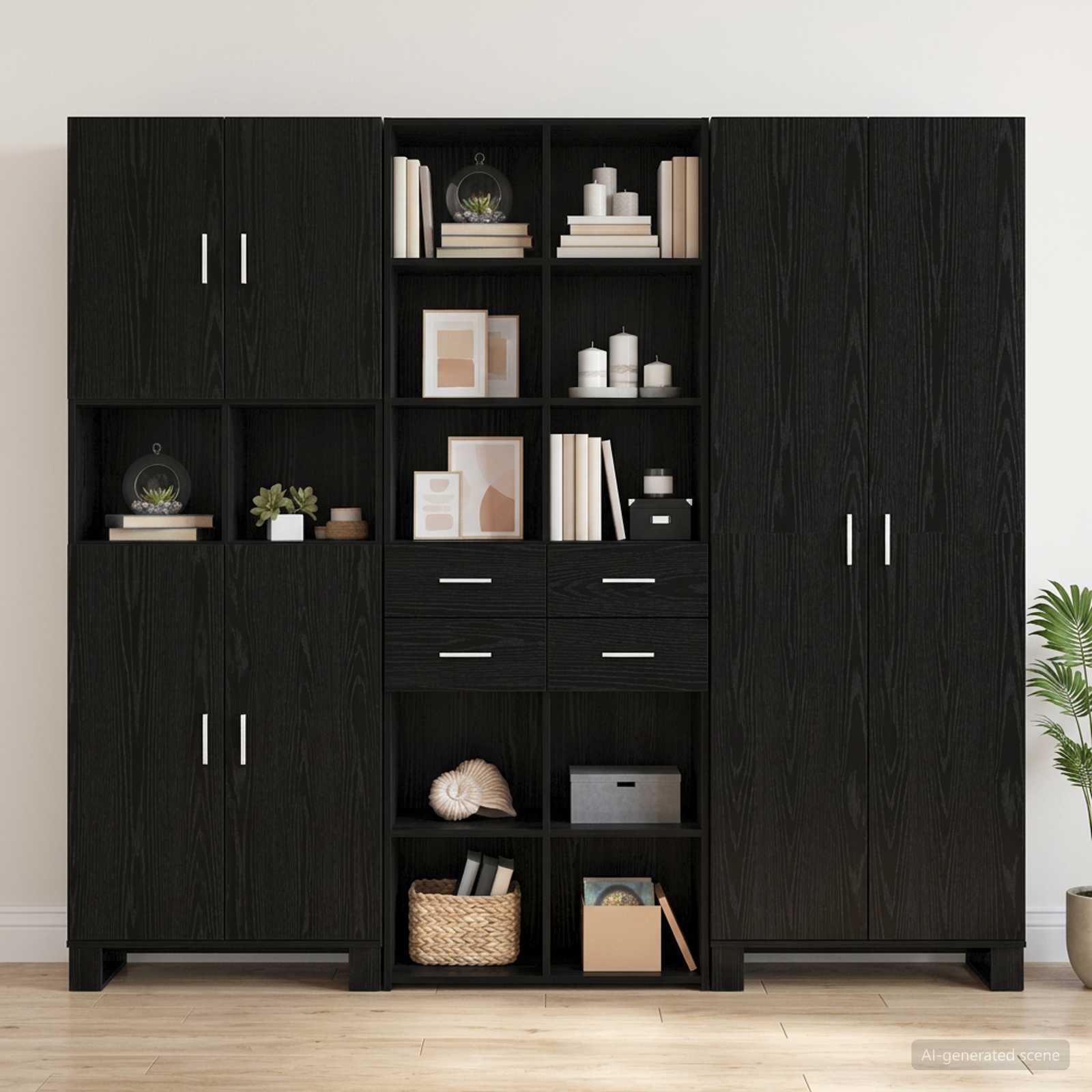 vidaXL Kirjahylly Musta tammi 30 x 42.4 x 185.2 cm