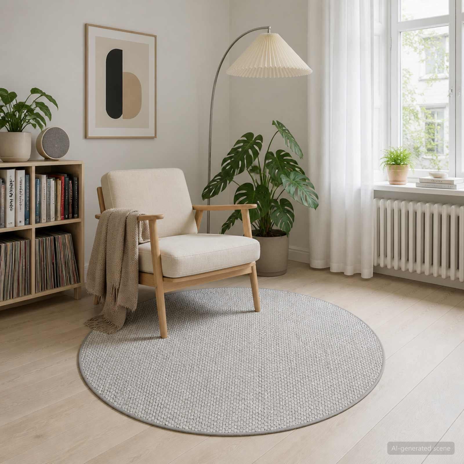 vidaXL Tæppe Grå Ø 120 cm 100% polyester 3 mm Vaskbar