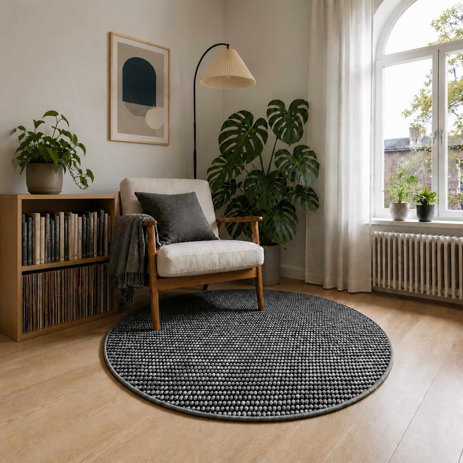 vidaXL Tæppe Antracit Ø 120 cm 100% polyester 3 mm Vaskbar
