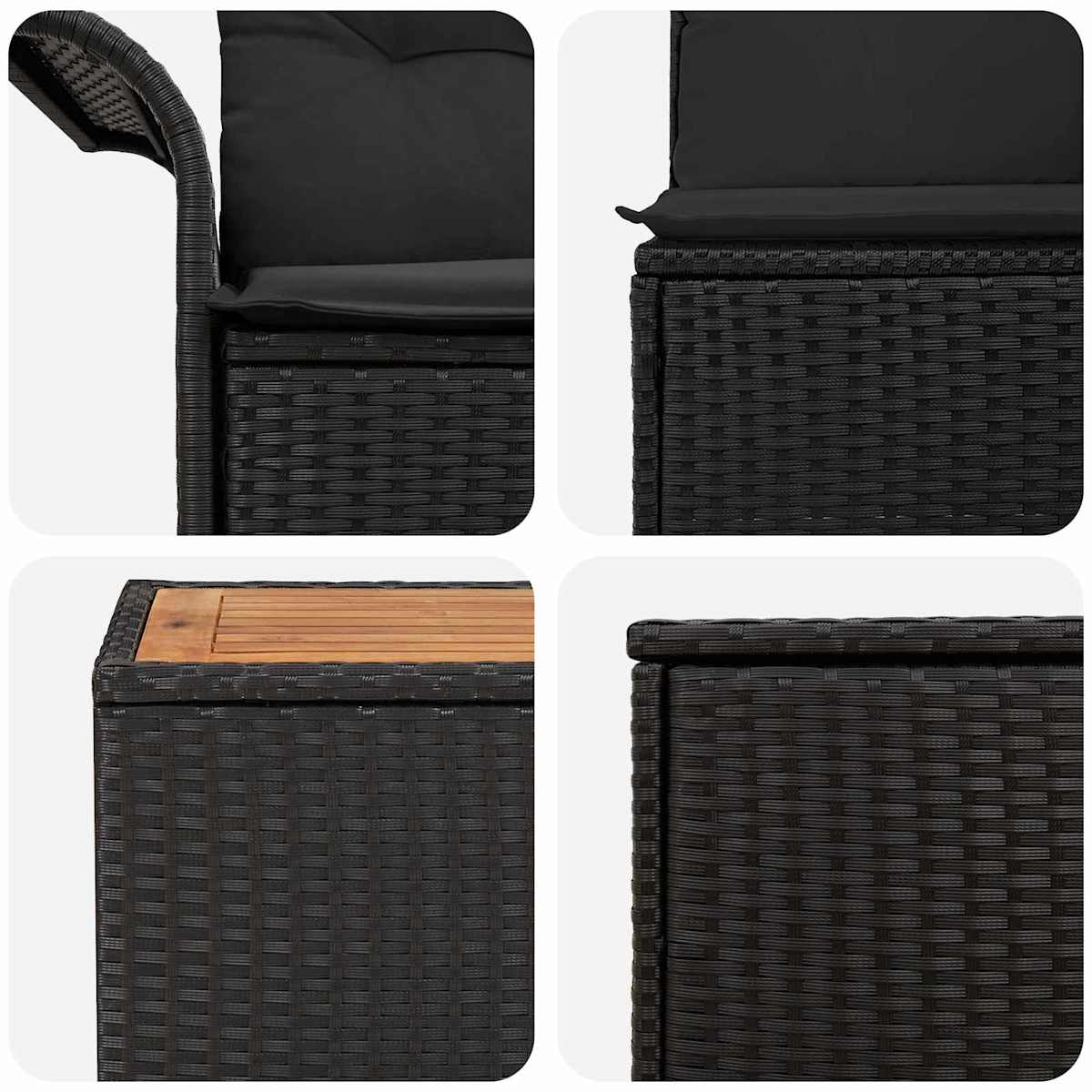 Sofa Sæt 6 stk. Sort 45 x 45 x 40 cm Poly Rattan og Stål - Billede 8