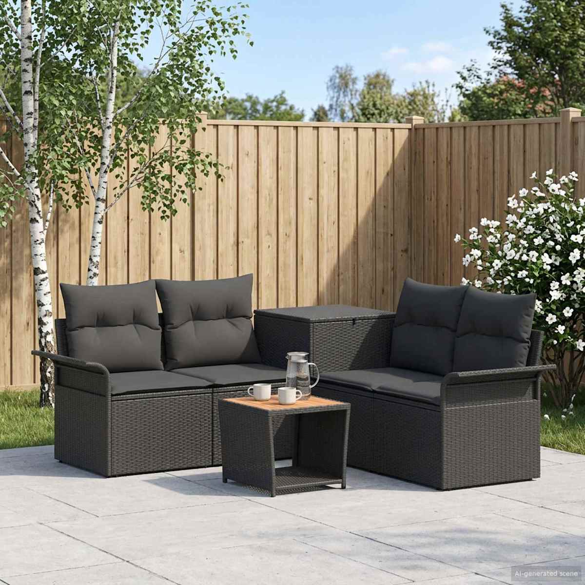 Sofa Sæt 6 stk. Sort 45 x 45 x 40 cm Poly Rattan og Stål