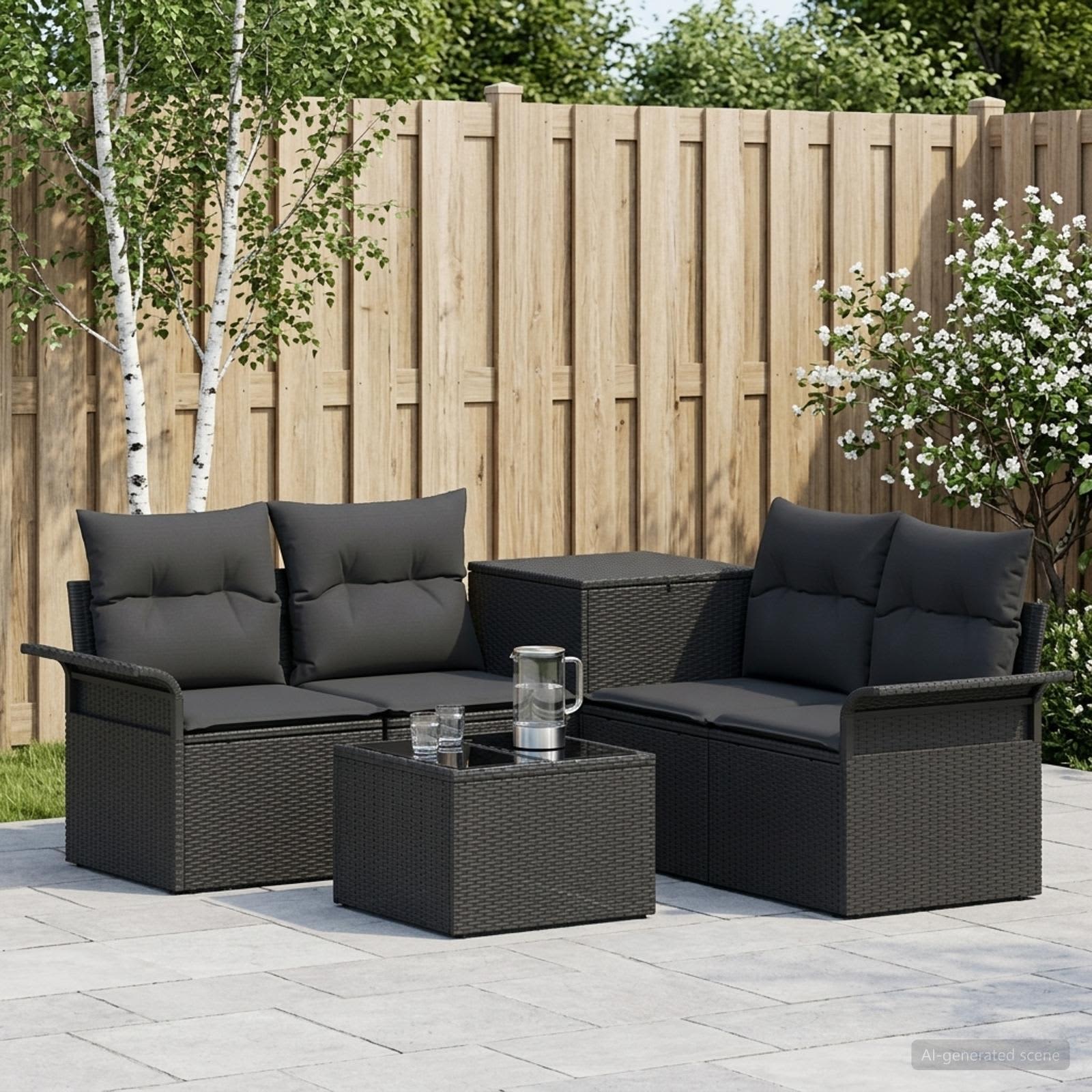 vidaXL Soffset 6 st 4-Antal sittplatser Svart Poly Rattan och stål