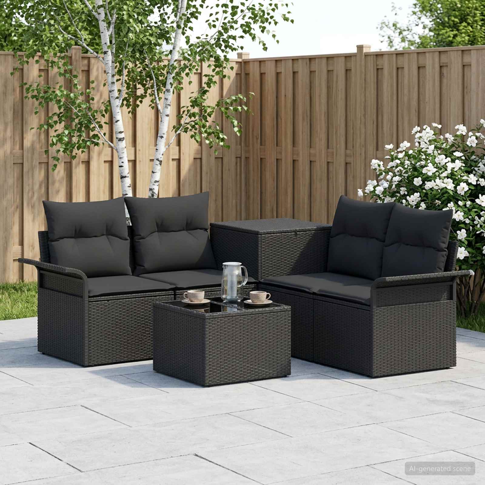 vidaXL Soffset 6 pcs 4-Antal sittplatser Svart Poly Rattan och stål