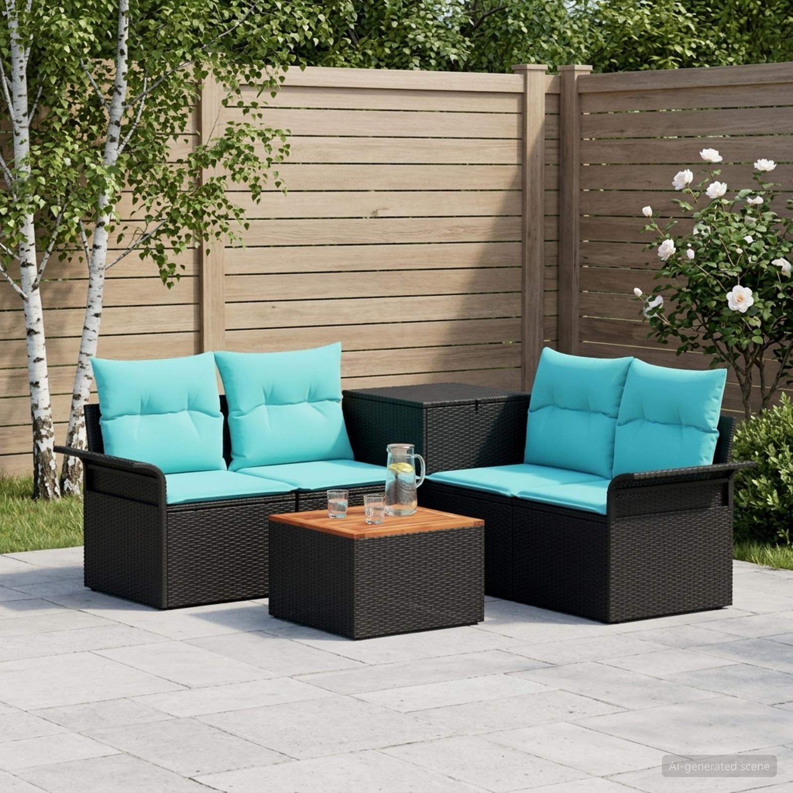 Bankstel 6 st 4-Aantal zitplaatsen Zwart en Blauw – afbeelding 1