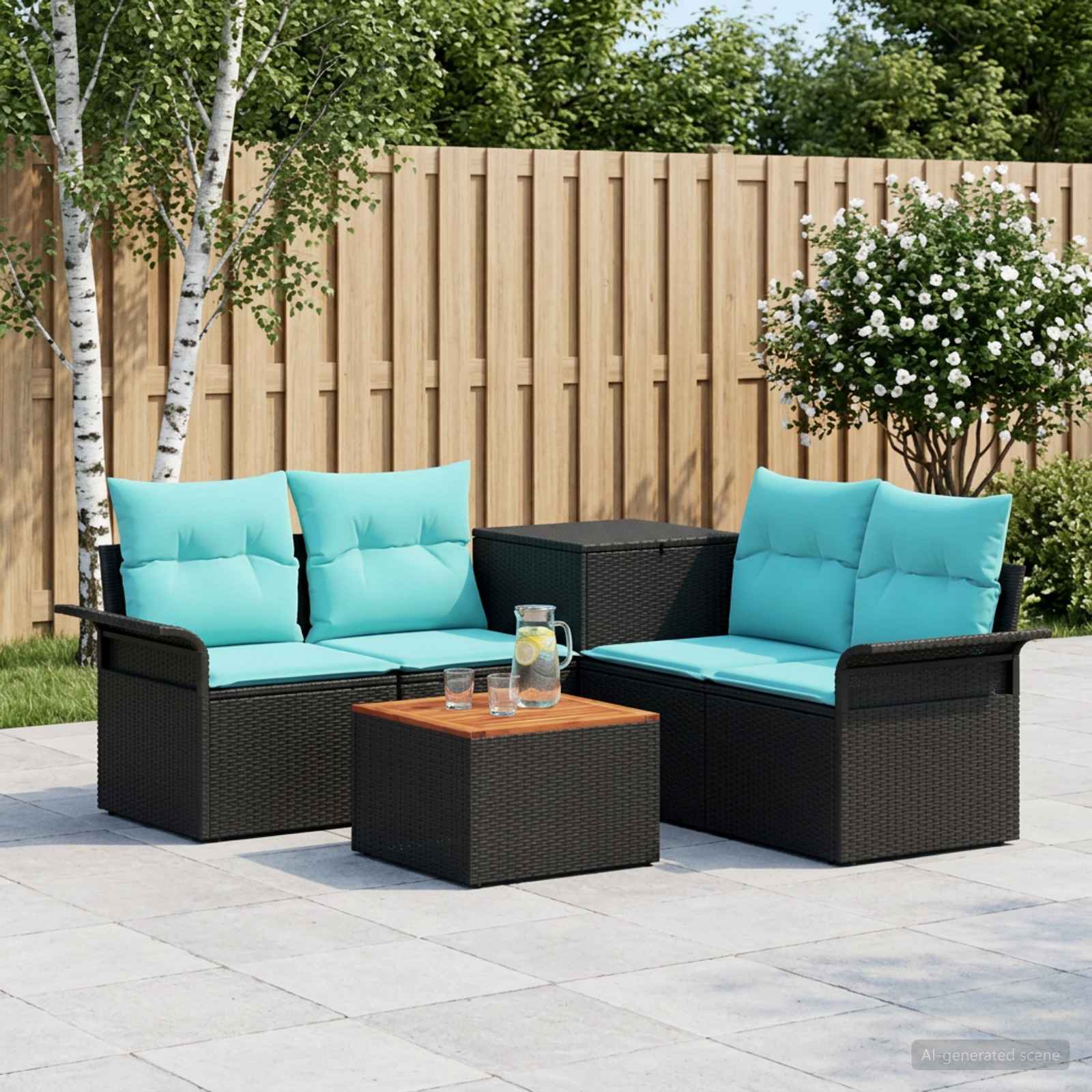 Set di divani 6 pcs 4-Numero di posti Nero e Blu - immagine prodotto