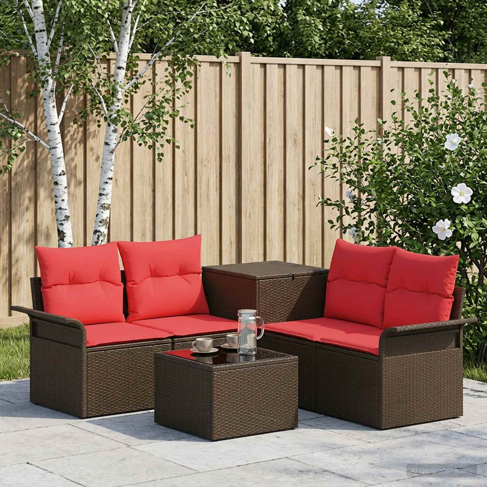 Bankstel 6 st 4-Aantal zitplaatsen Bruin en Rood – afbeelding 1