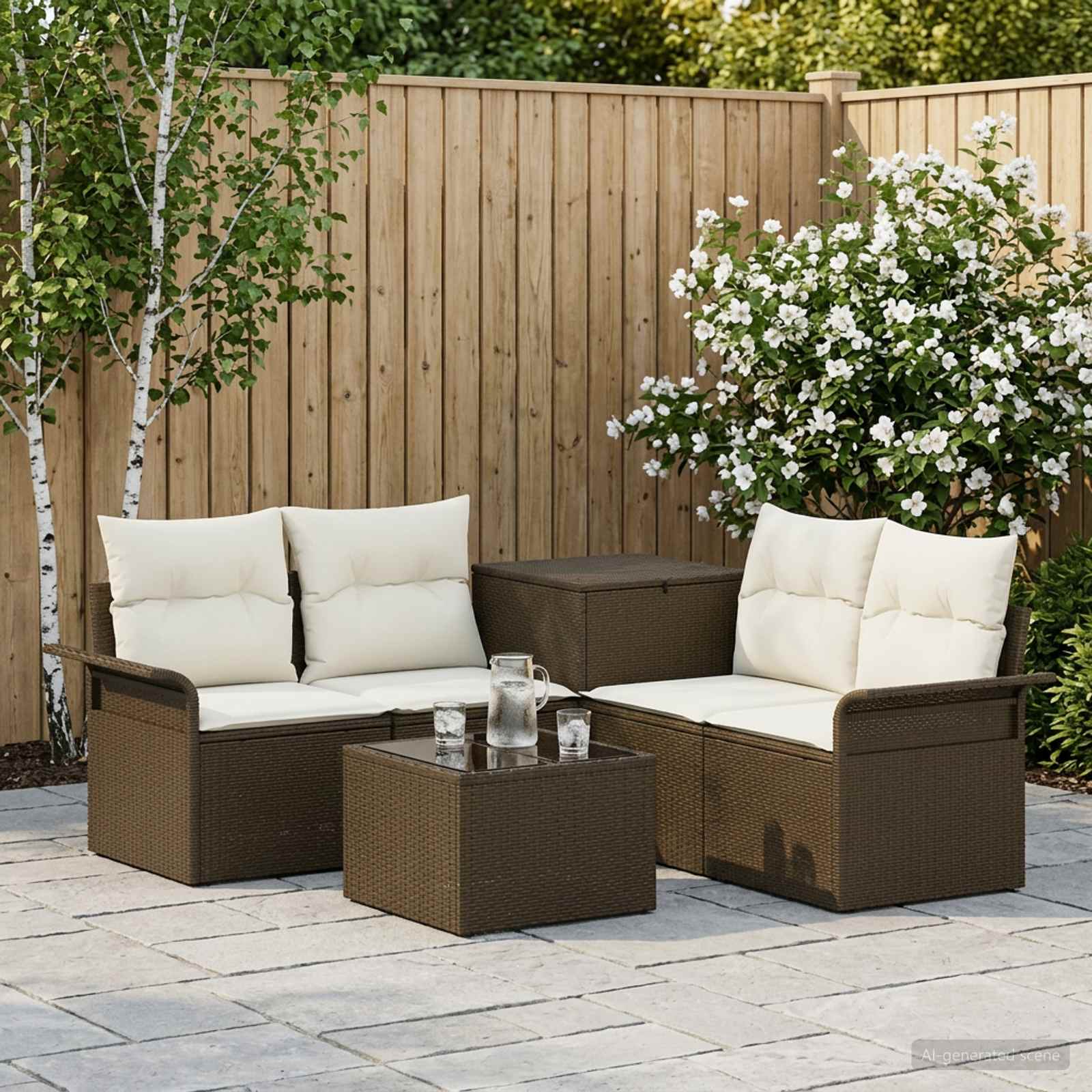 vidaXL Soffset 6 st 4-Antal sittplatser Brun och krämvit