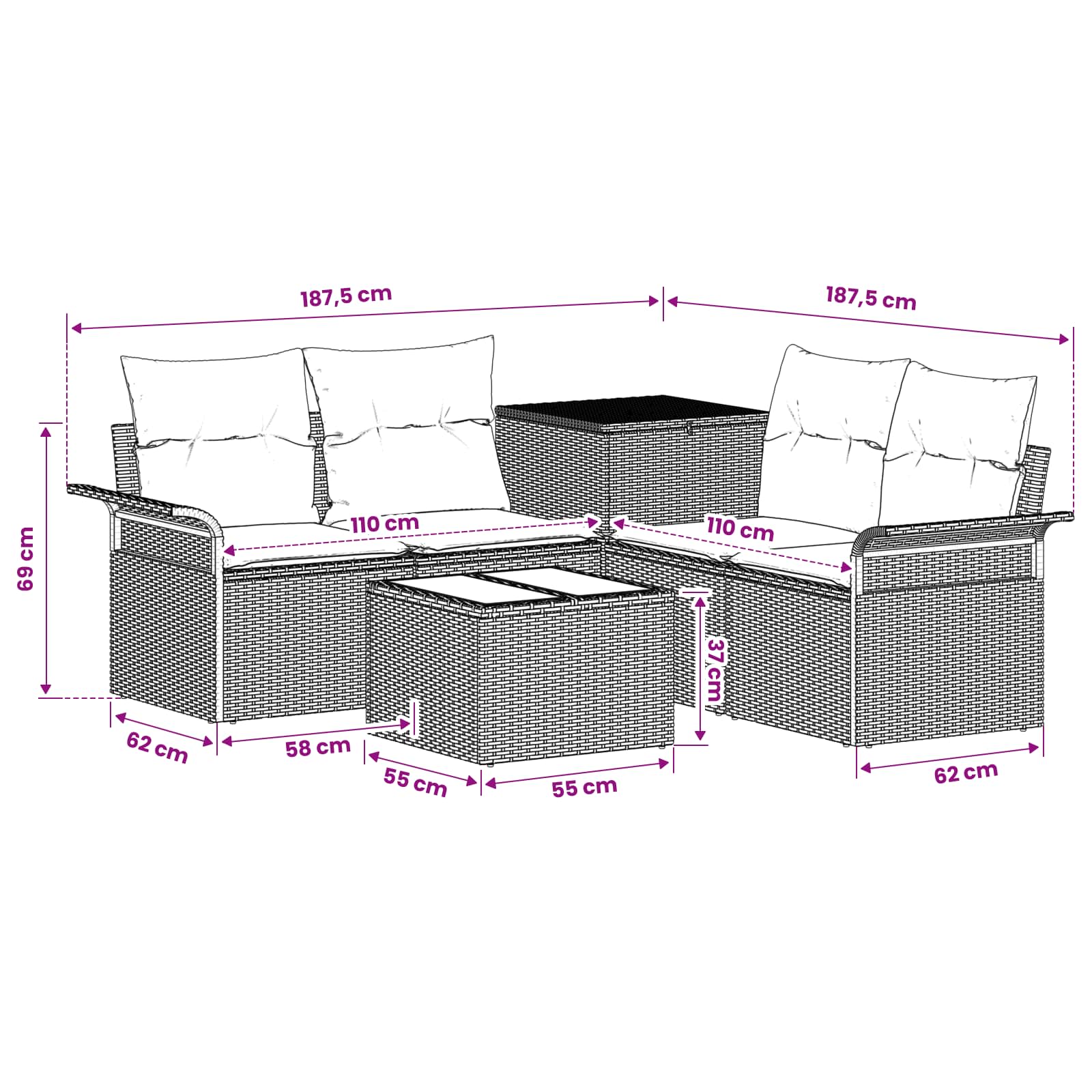 Kavčna garnitura 6 kos 4-sedežni Rjava in rdeča