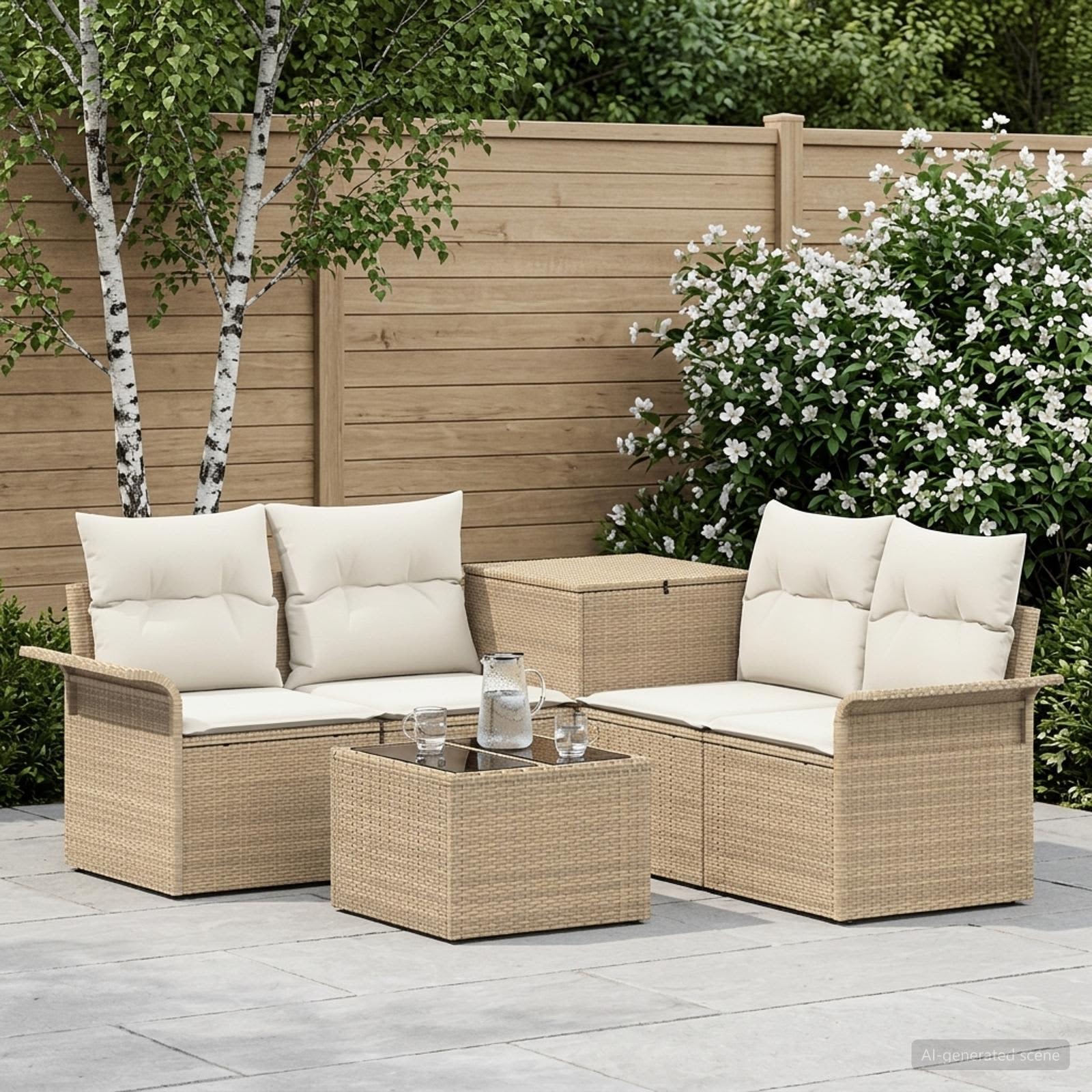 vidaXL Soffset 6 st 4-Antal sittplatser Beige och krämvit