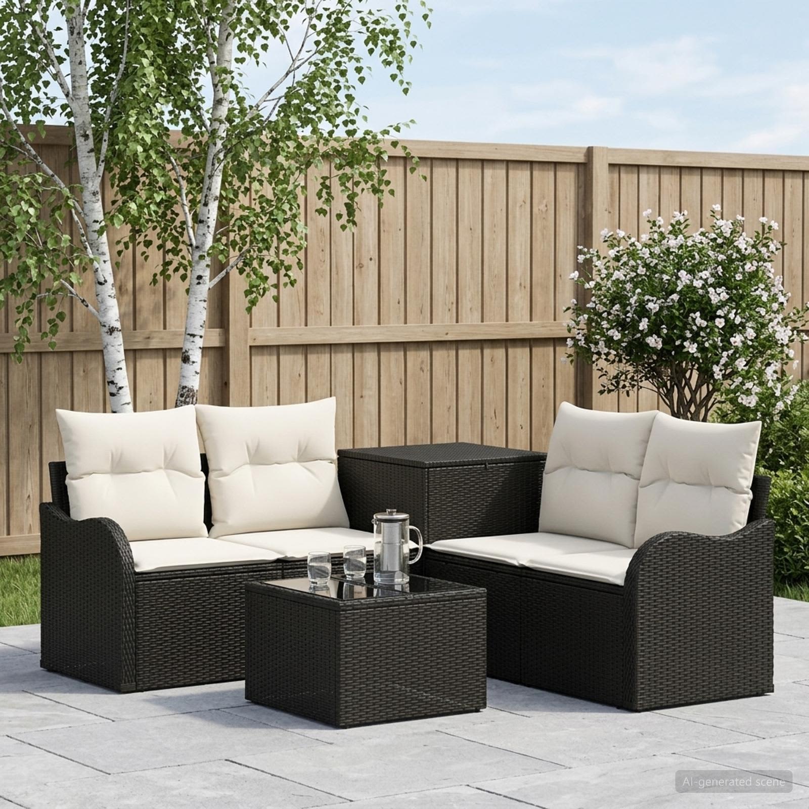 vidaXL Sofa Sæt 6 stk. Sort og Cremehvid 55 x 55 x 37 cm