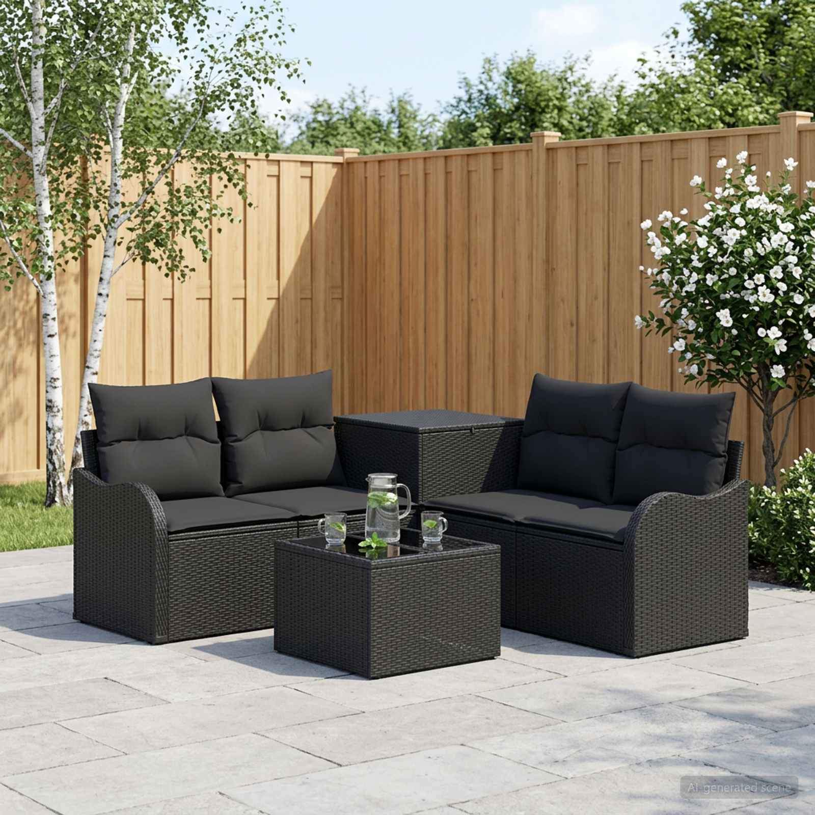 vidaXL Sofa Sæt 6 stk. Sort 55 x 55 x 37 cm Poly Rattan og Stål