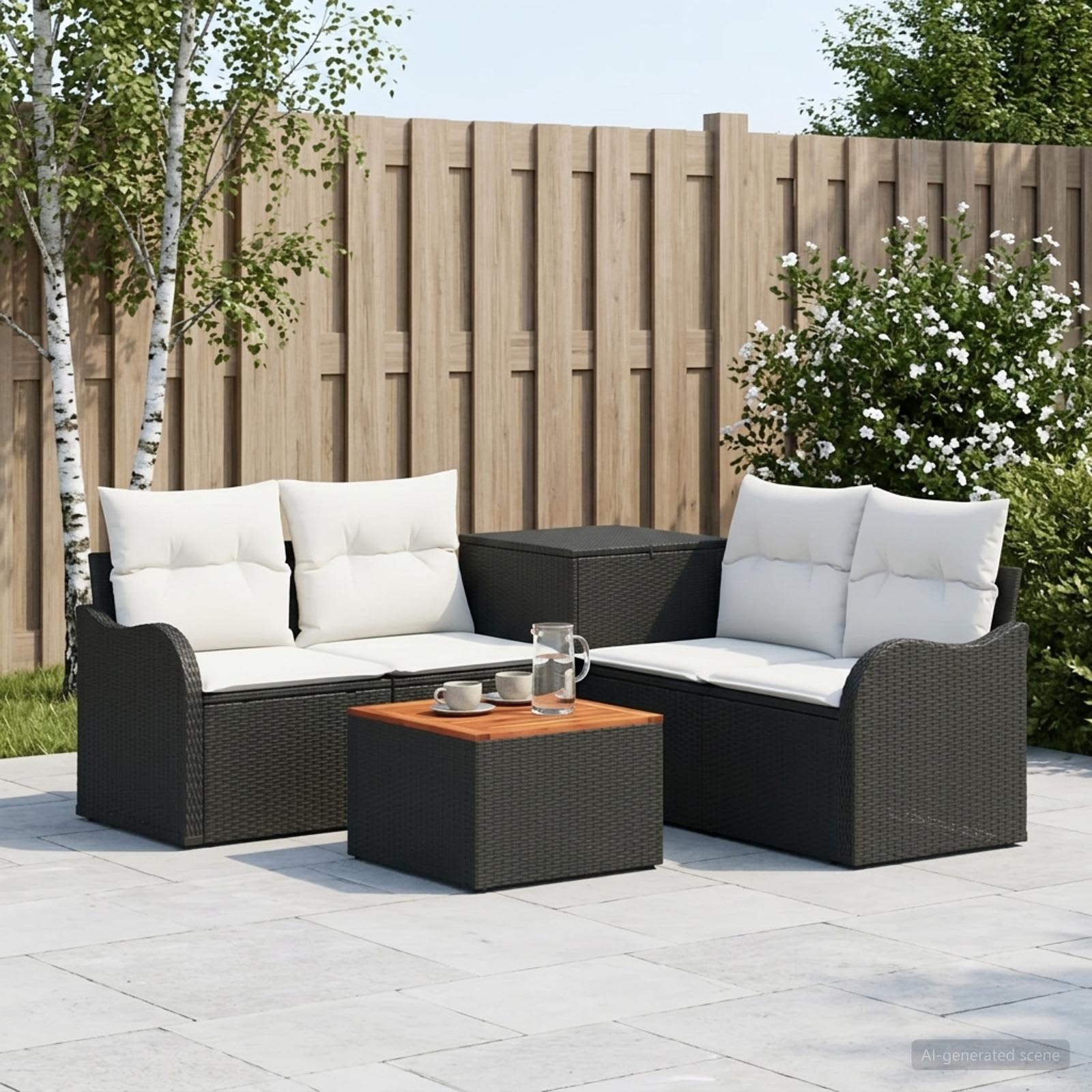 vidaXL Sofa Sæt 6 stk. Sort og Cremehvid 55 x 55 x 37 cm