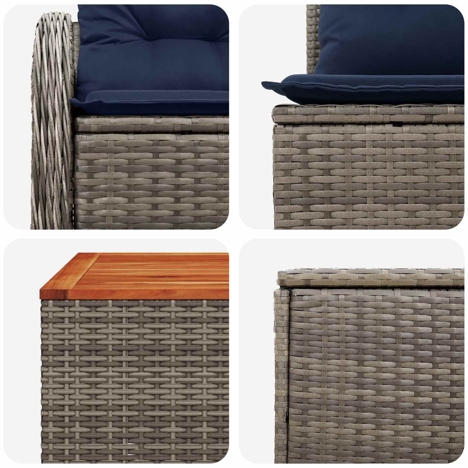 vidaXL Bankstel 6 st Grijs en Marineblauw Poly Rattan en Staal