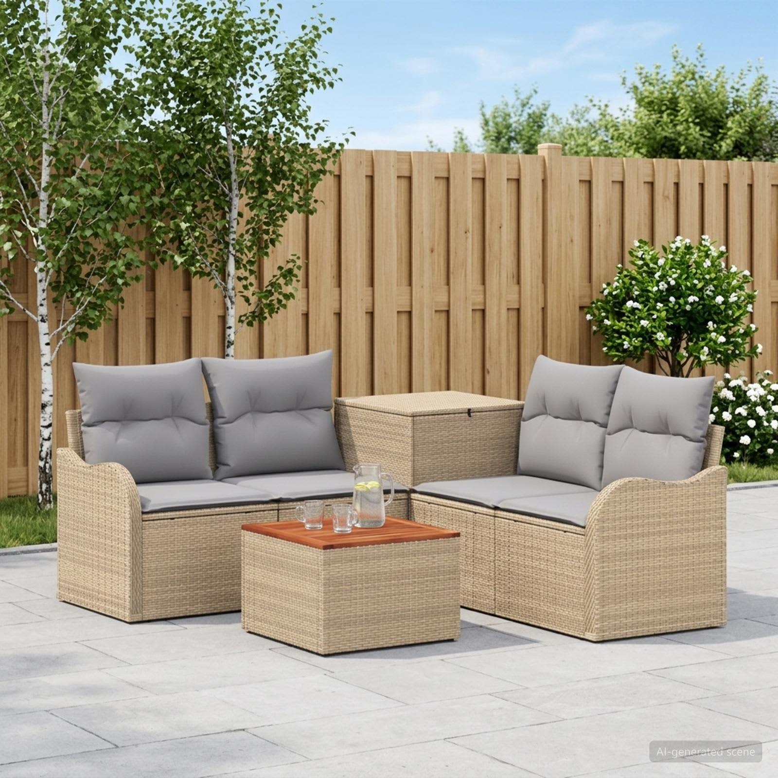 vidaXL Sofa Set 6 stk. Beige und Hellgrau Polyrattan und Stahl