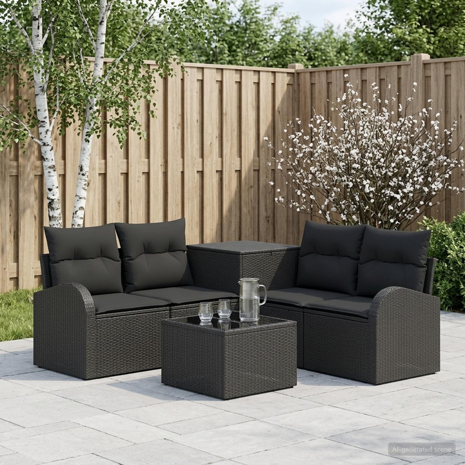 vidaXL Sofa Sæt 6 stk. Sort 55 x 55 x 37 cm Poly Rattan og Stål