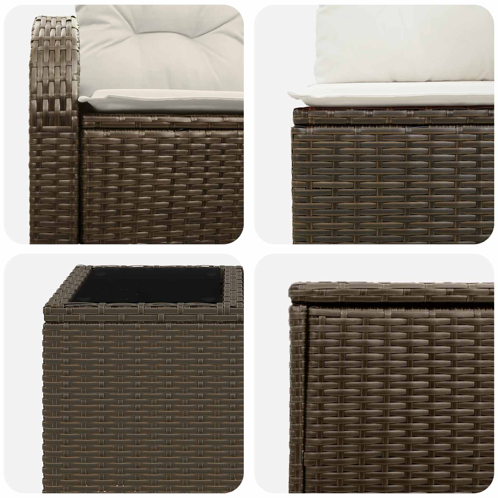 vidaXL Bankstel 6 st Bruin en Crème Wit Poly Rattan en Staal