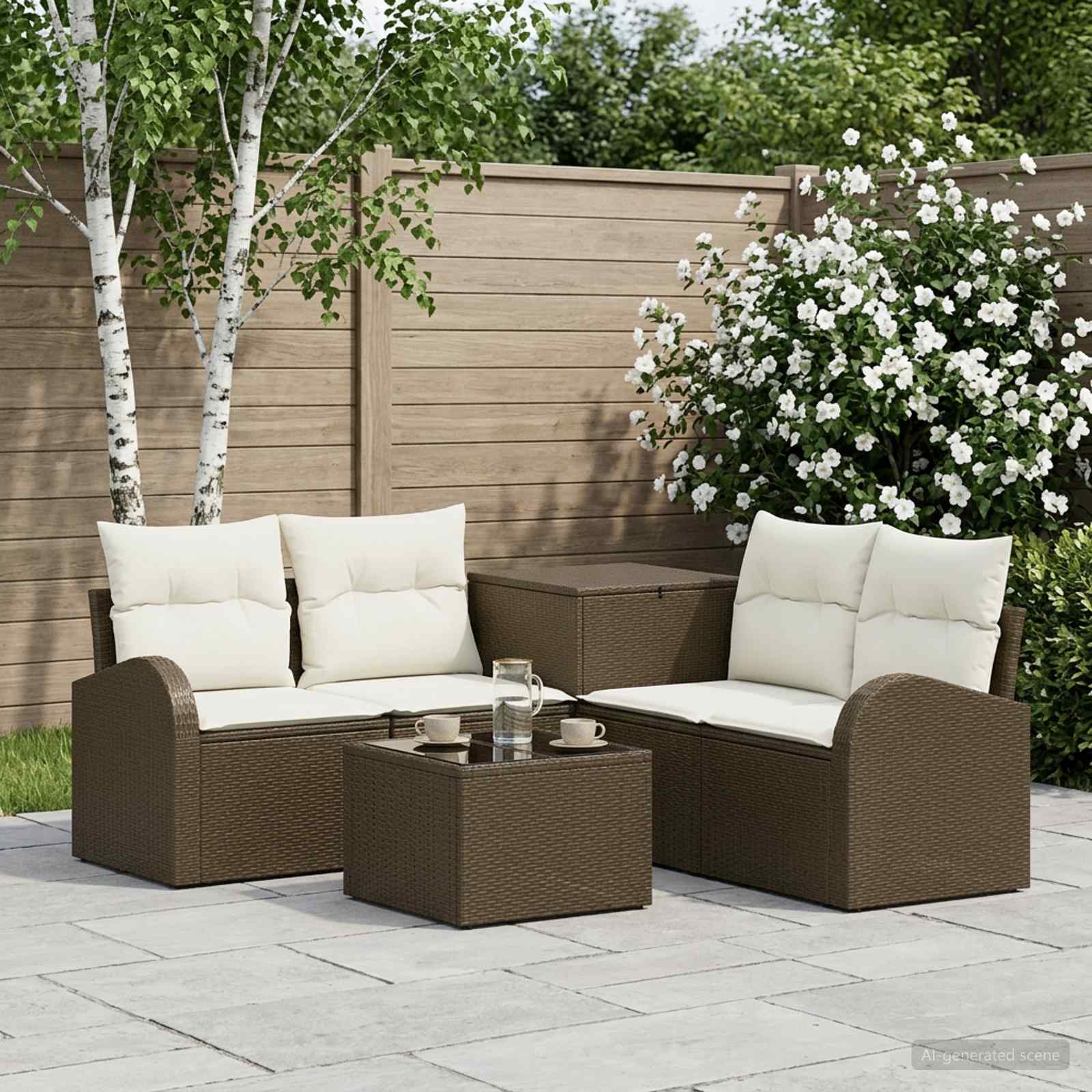 vidaXL Bankstel 6 st Bruin en Crème Wit Poly Rattan en Staal