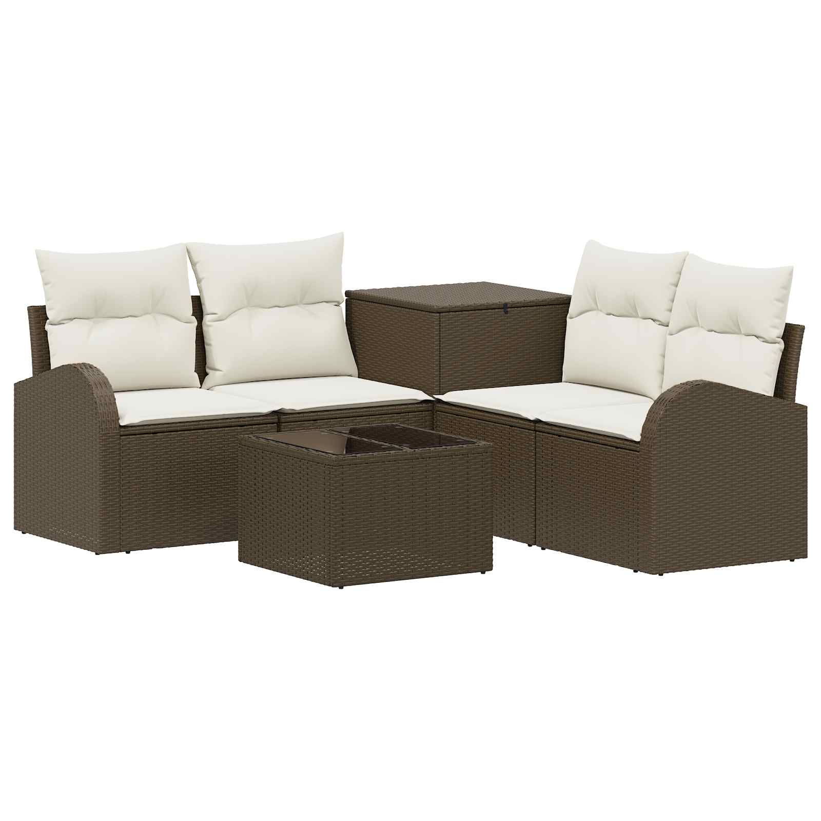 vidaXL Bankstel 6 st Bruin en Crème Wit Poly Rattan en Staal