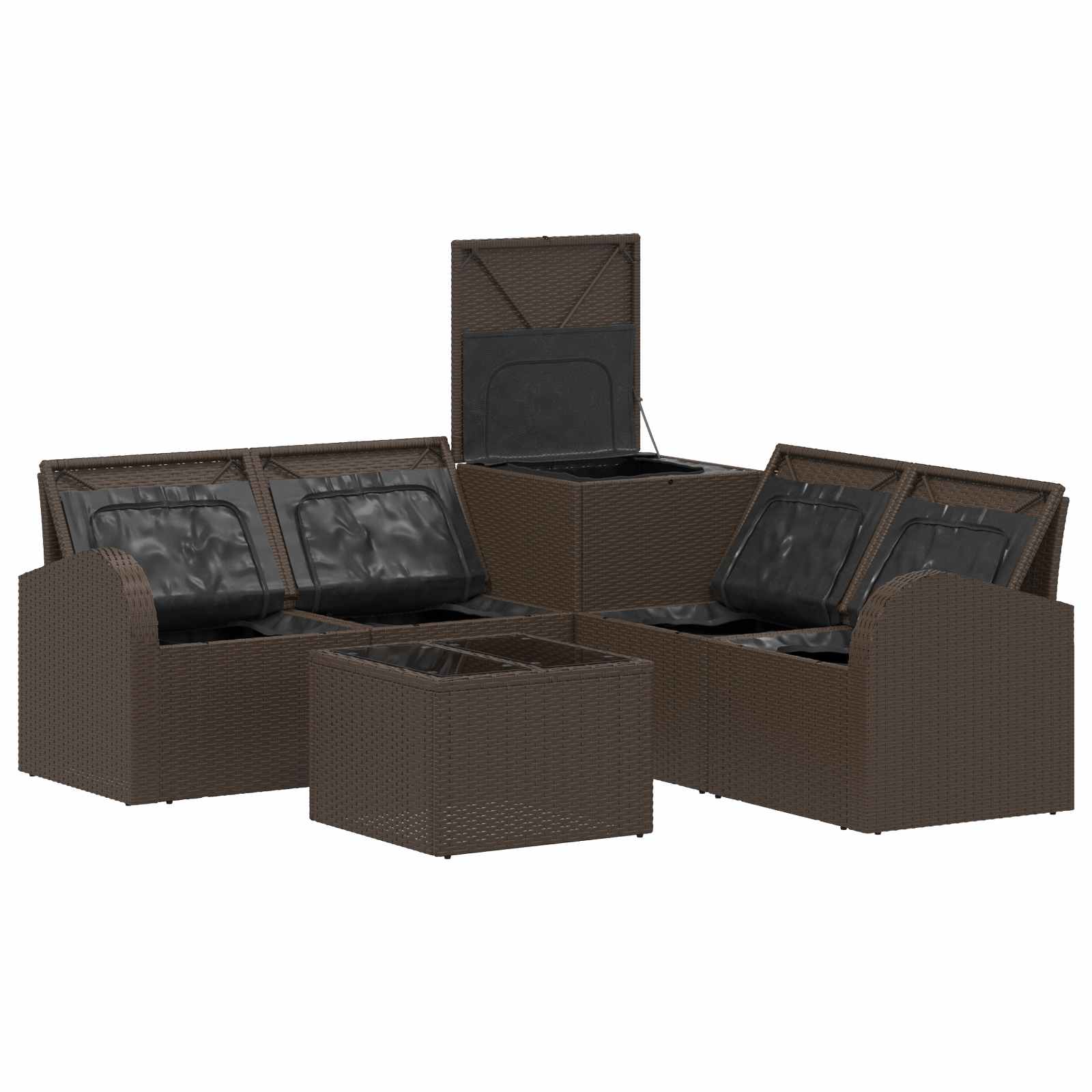 vidaXL Bankstel 6 st Bruin en Crème Wit Poly Rattan en Staal
