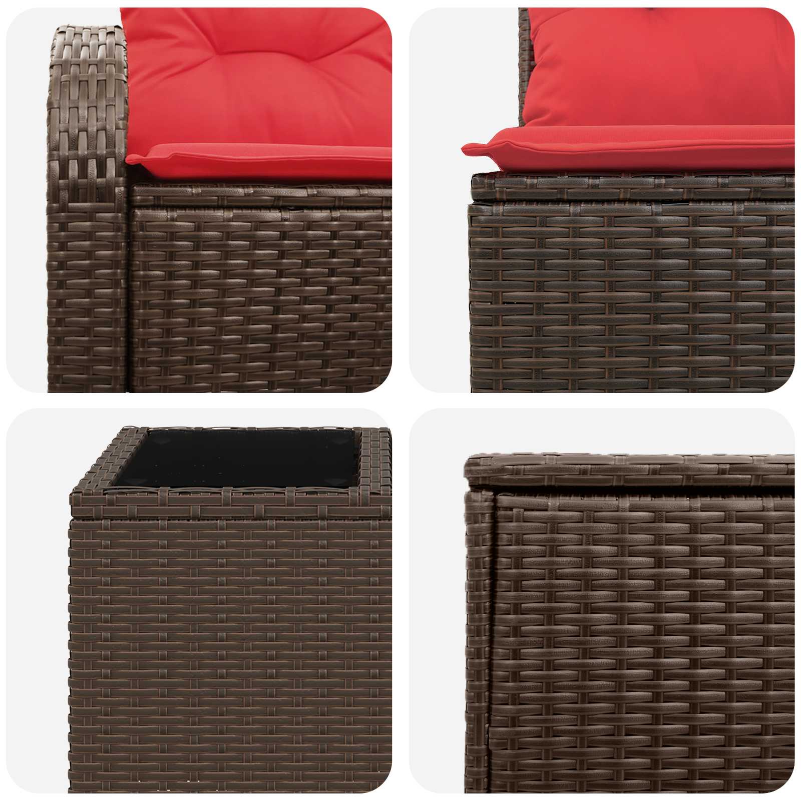 vidaXL Bankstel 6 st Bruin en Rood Poly Rattan en Staal