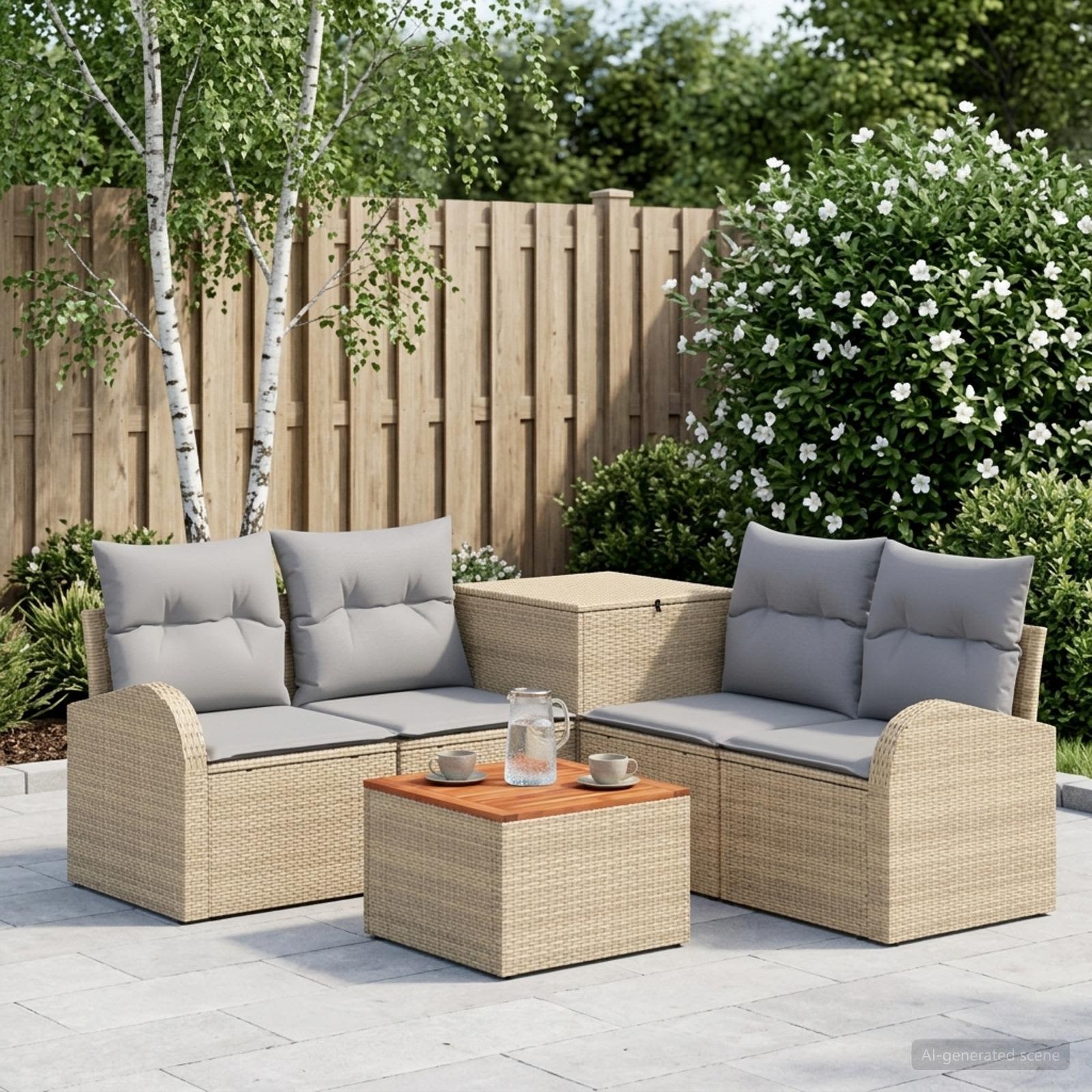 vidaXL Sofa Set 6 stk. Beige und Hellgrau Polyrattan und Stahl