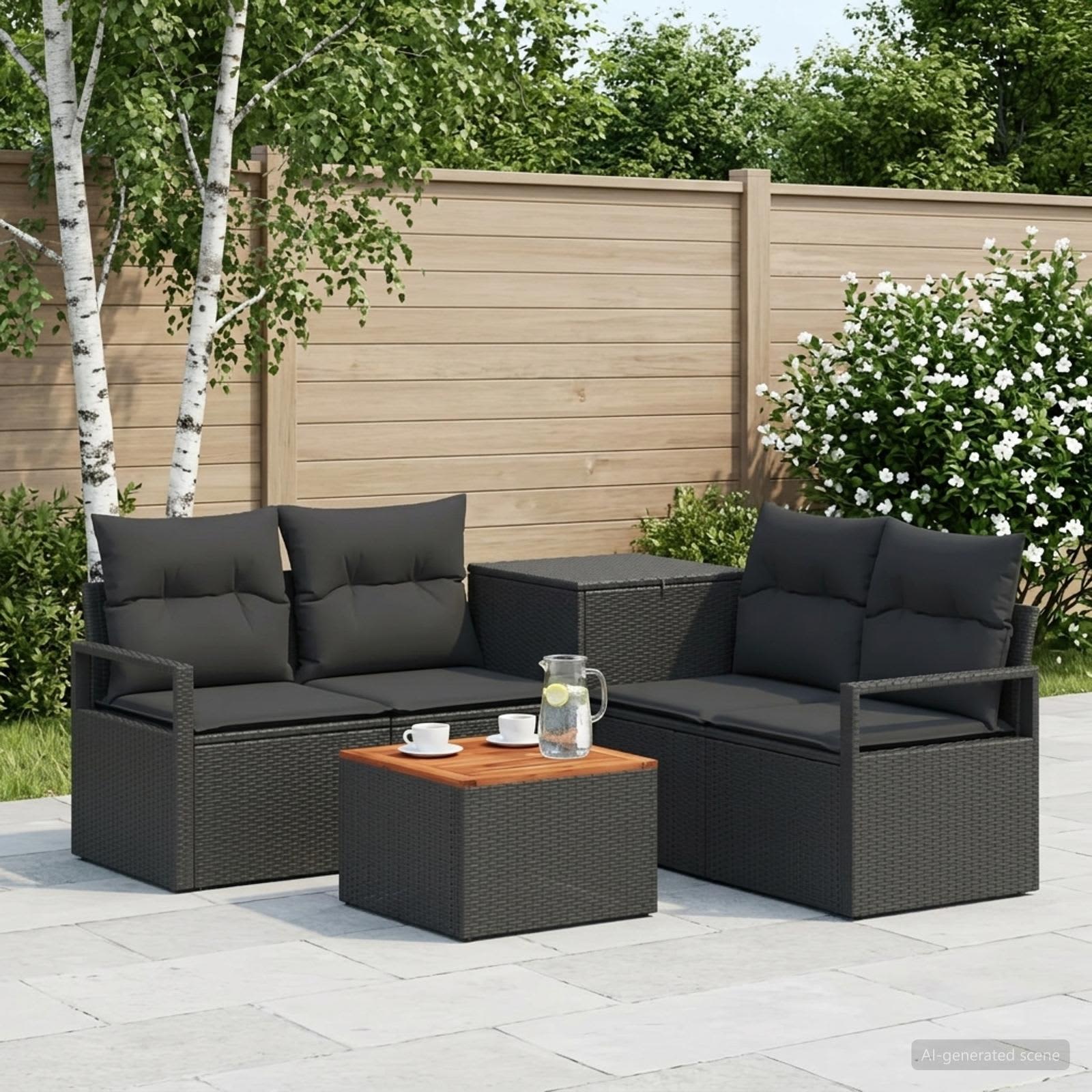 vidaXL Sofa Sæt 6 stk. Sort 55 x 55 x 37 cm Poly Rattan og Stål