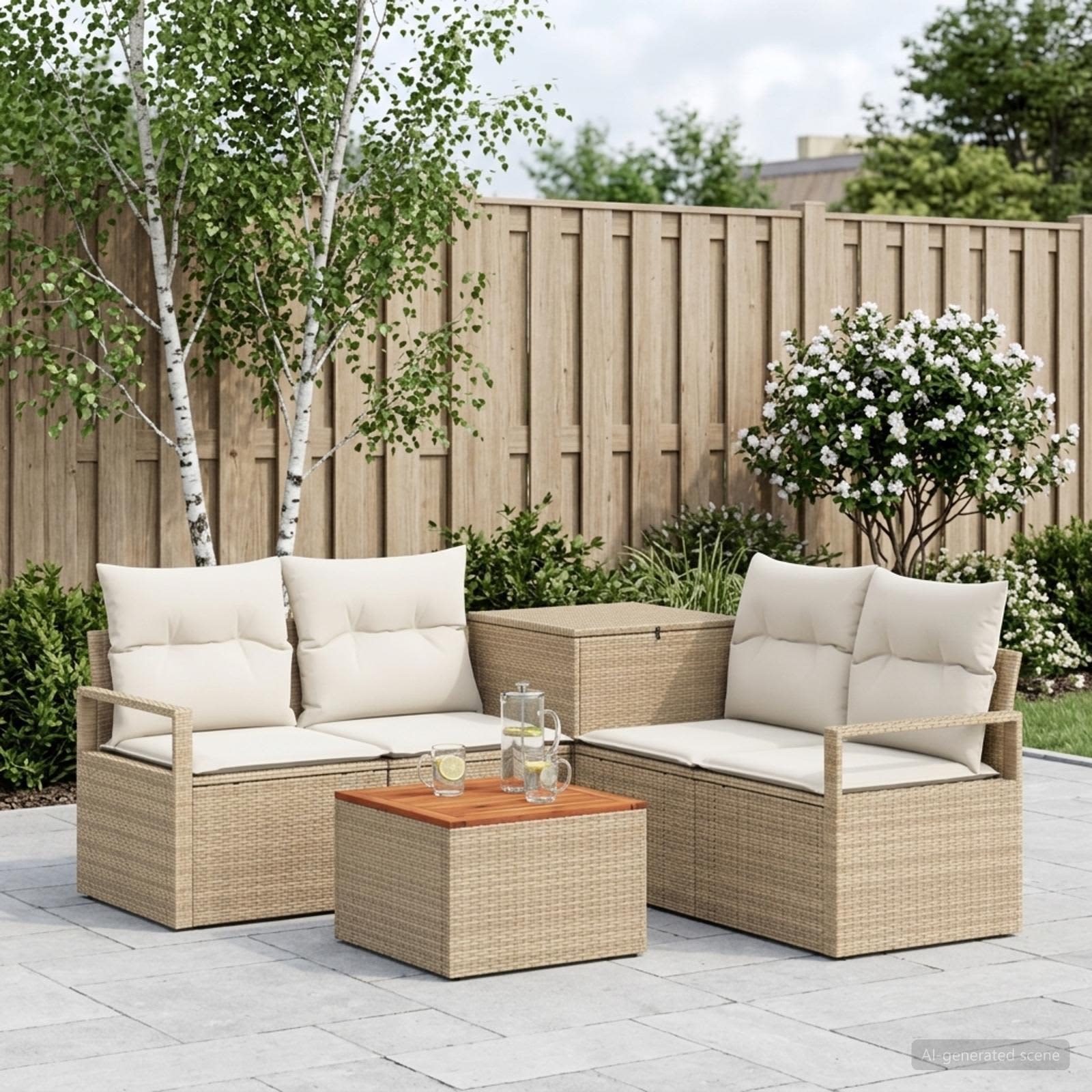 vidaXL Sofa Set 6 stk. Beige und Cremeweiß Polyrattan und Stahl