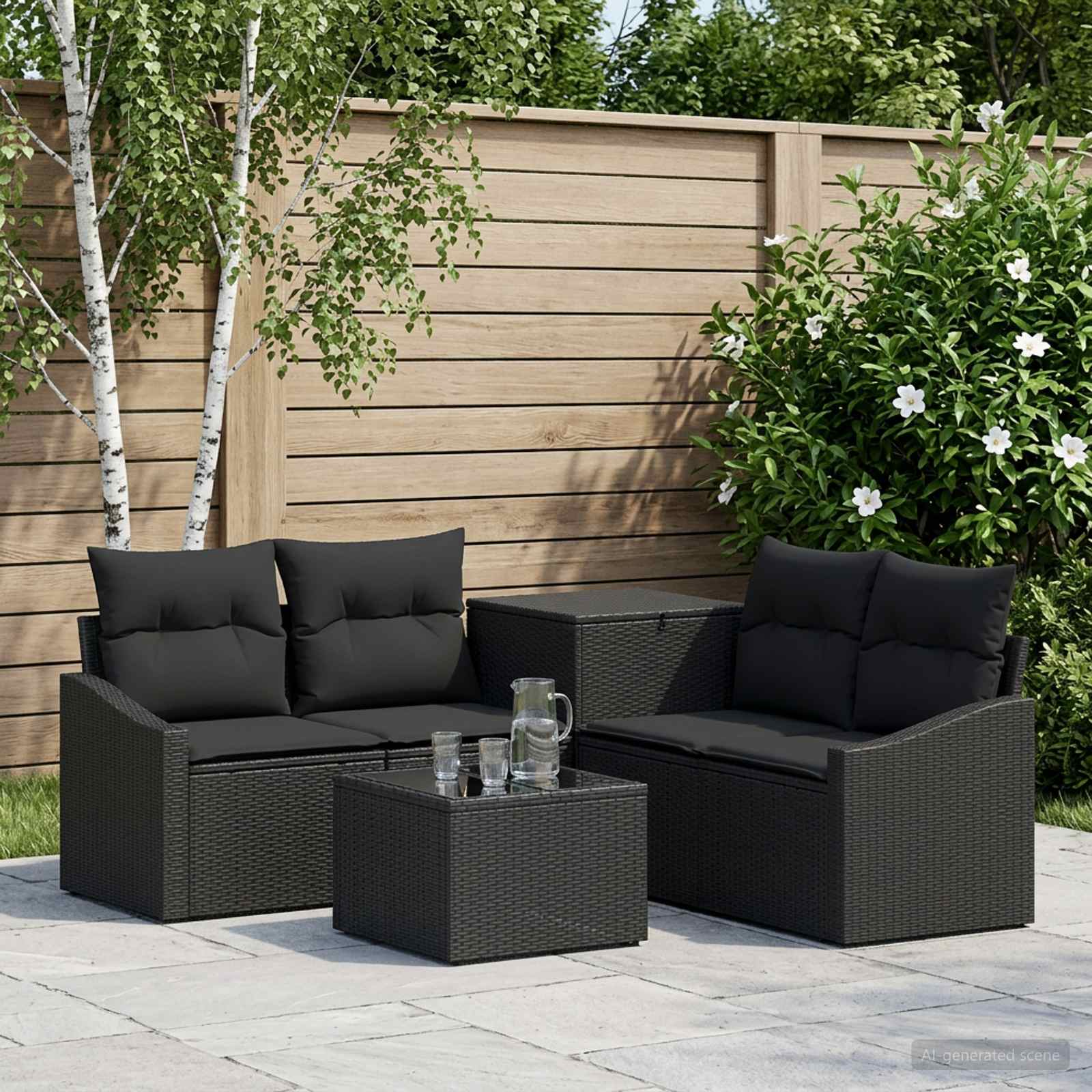 vidaXL Sofa Sæt 6 stk. Sort 55 x 55 x 37 cm Poly Rattan og Stål