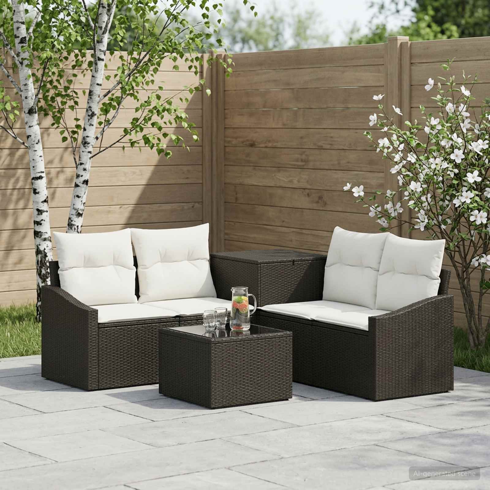 vidaXL Sofa Sæt 6 stk. Sort og Cremehvid 55 x 55 x 37 cm