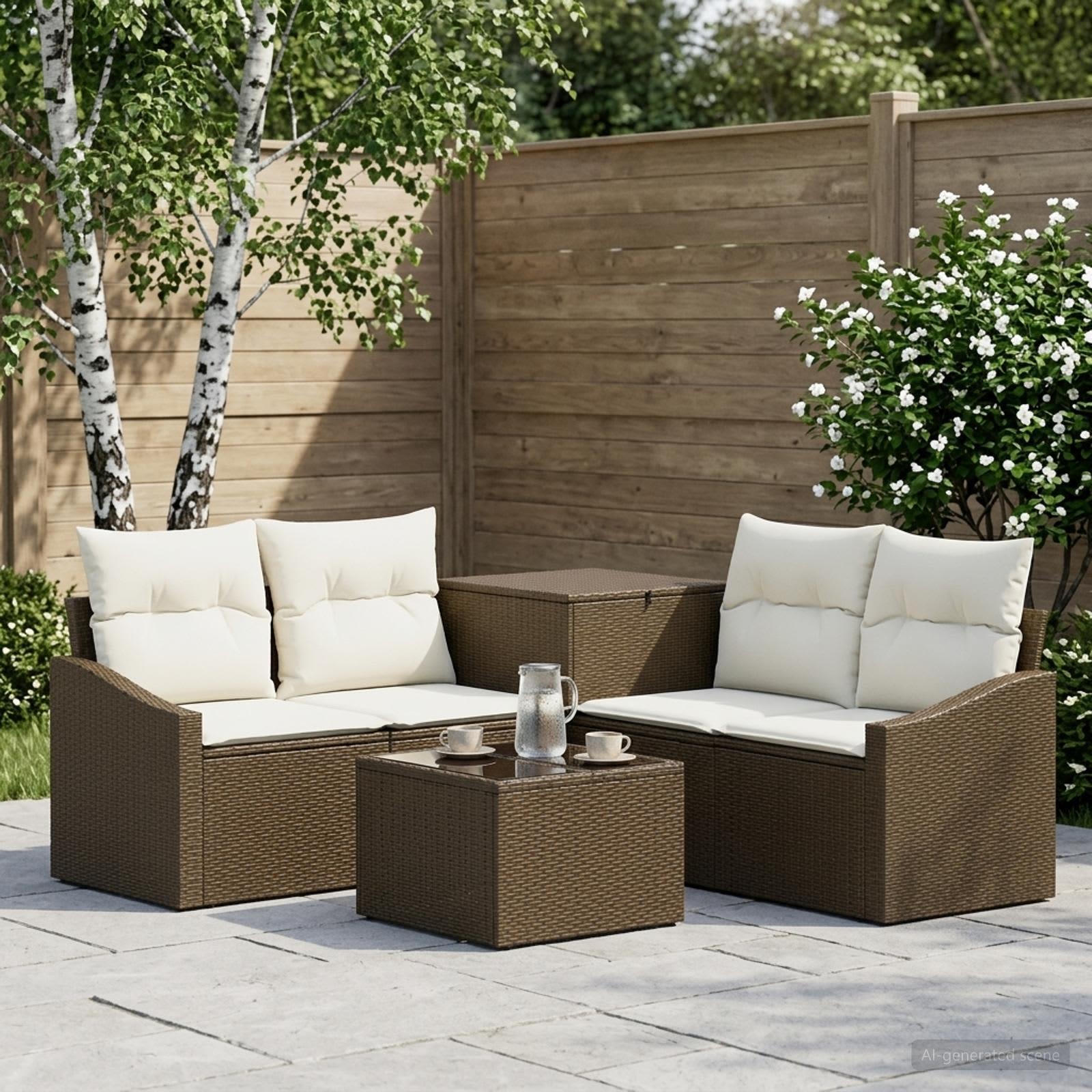 vidaXL Bankstel 6 st Bruin en Crème Wit Poly Rattan en Staal