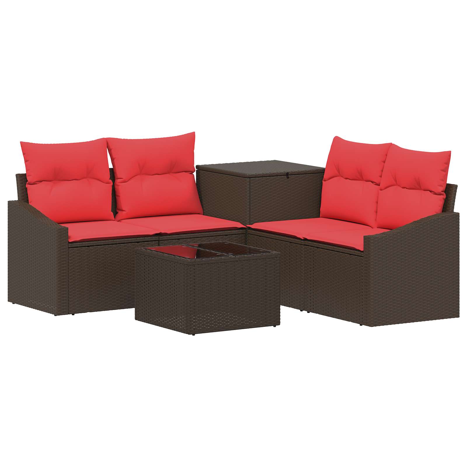 vidaXL Bankstel 6 st Bruin en Rood Poly Rattan en Staal
