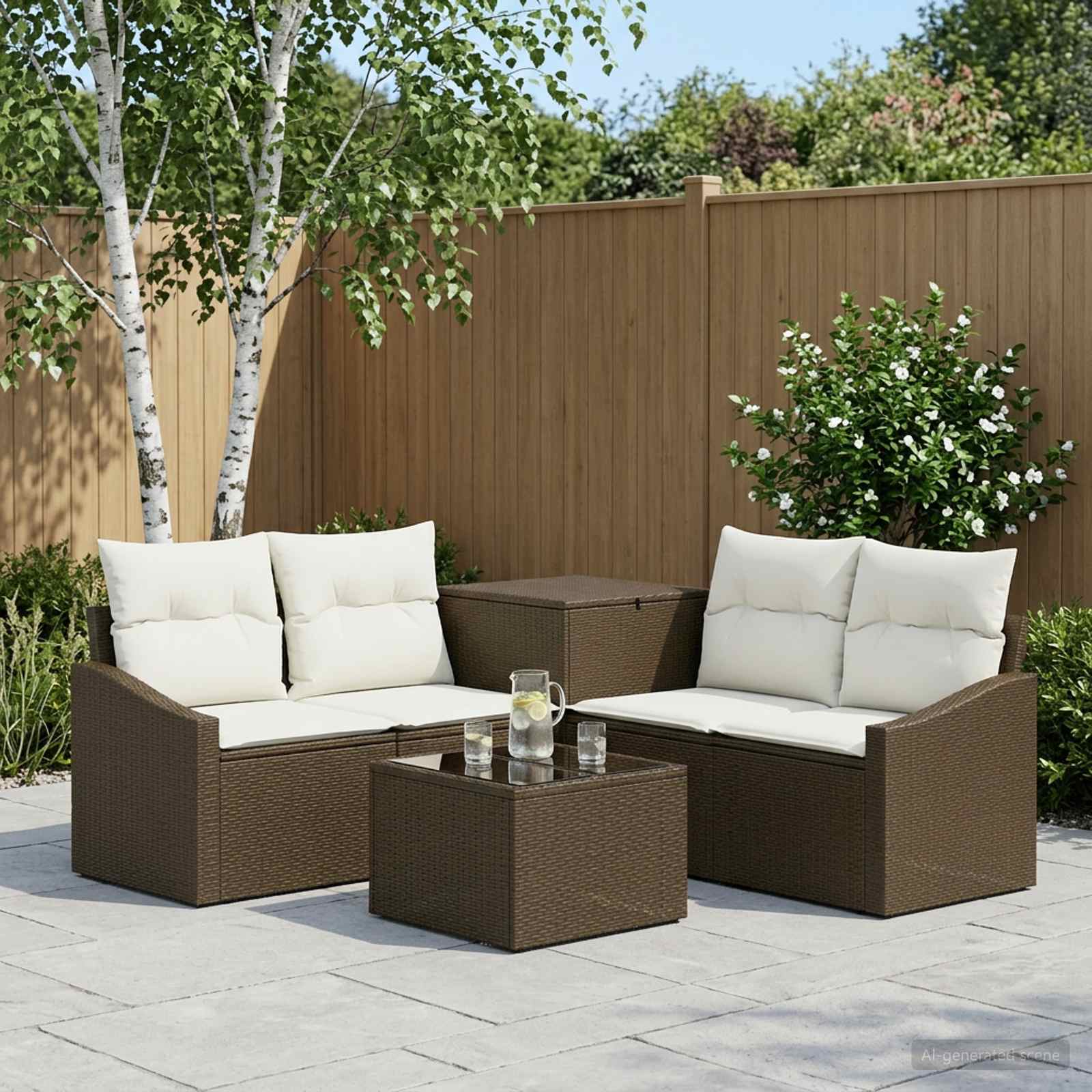 vidaXL Bankstel 6 st Bruin en Crème Wit Poly Rattan en Staal